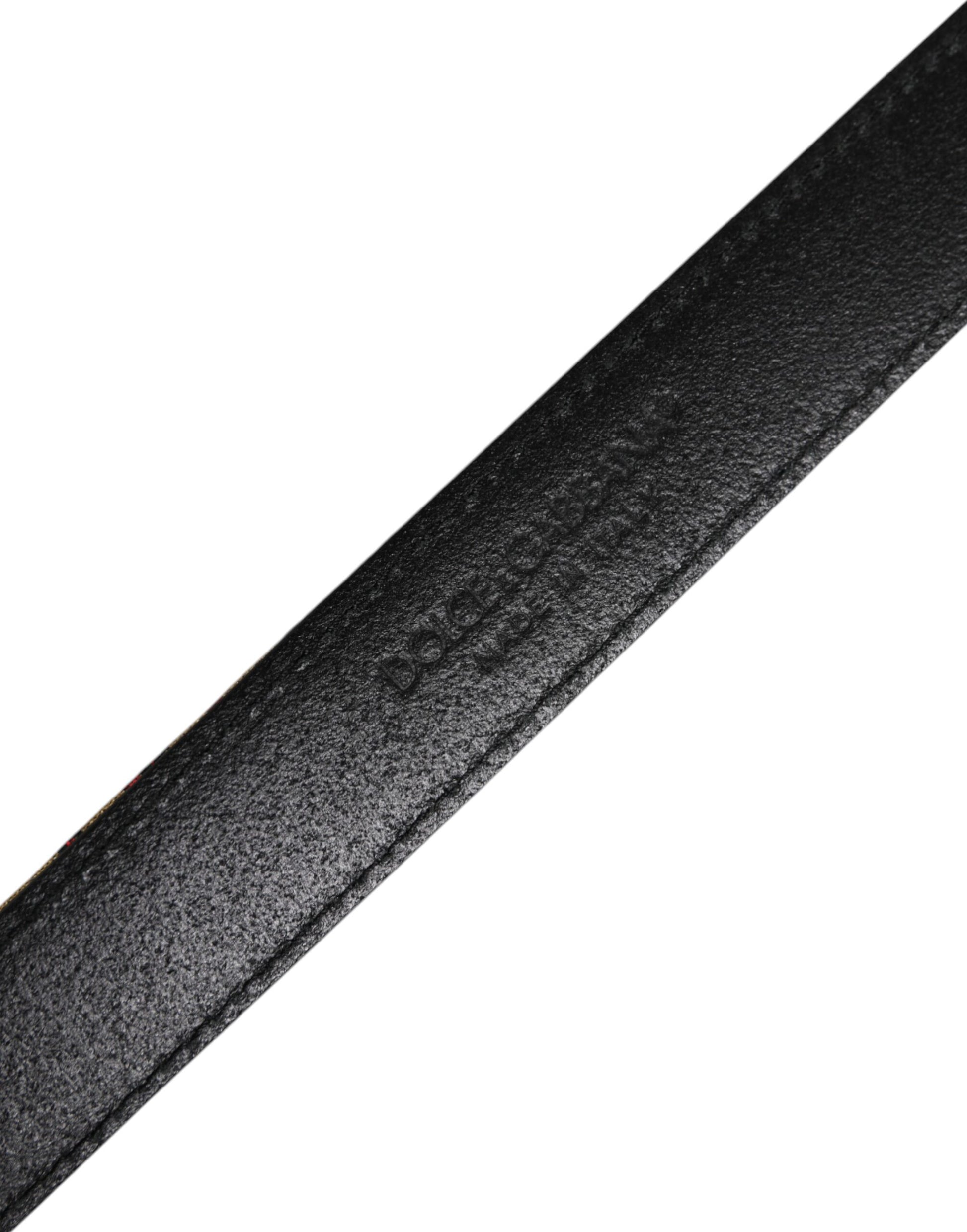 Dolce & Gabbana Gold Floral Jacquard Leather Metal Buckle Belt