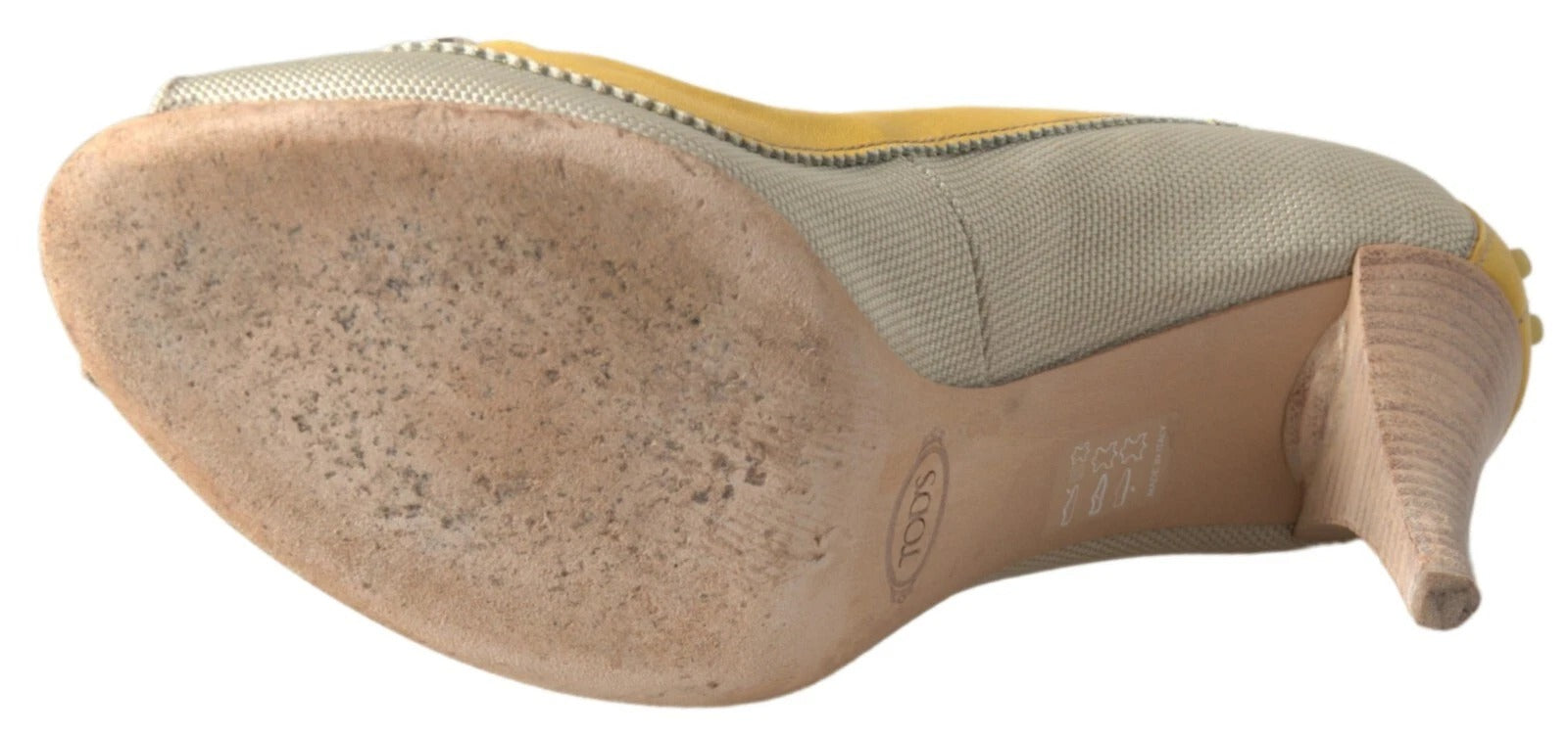 Gelbe, cremefarbene Peep-Toe-Pumps mit Absatz