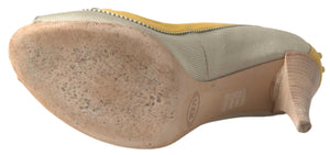 Gelbe, cremefarbene Peep-Toe-Pumps mit Absatz