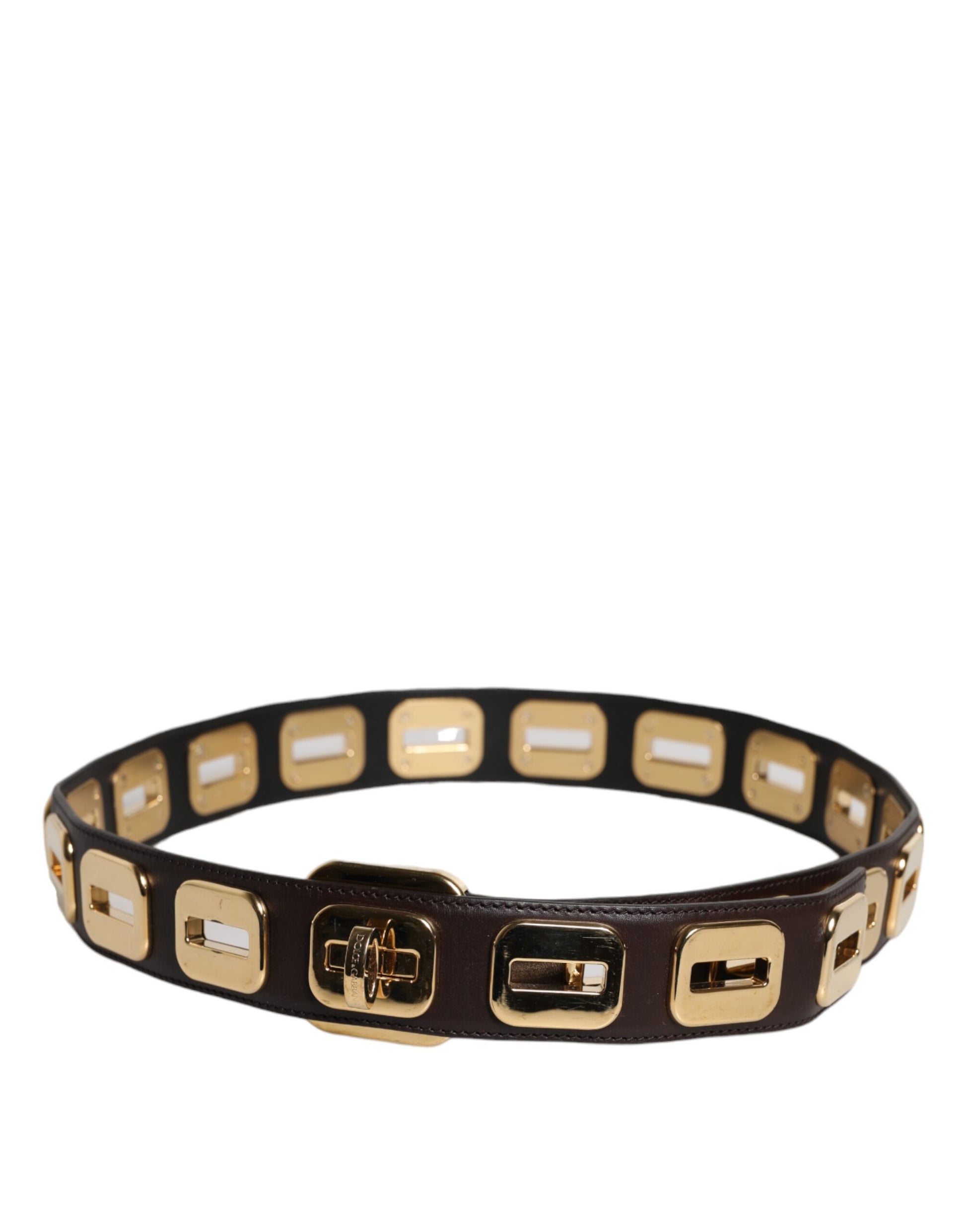 Dunkelbrauner Ledergürtel mit goldener Drehschnalle