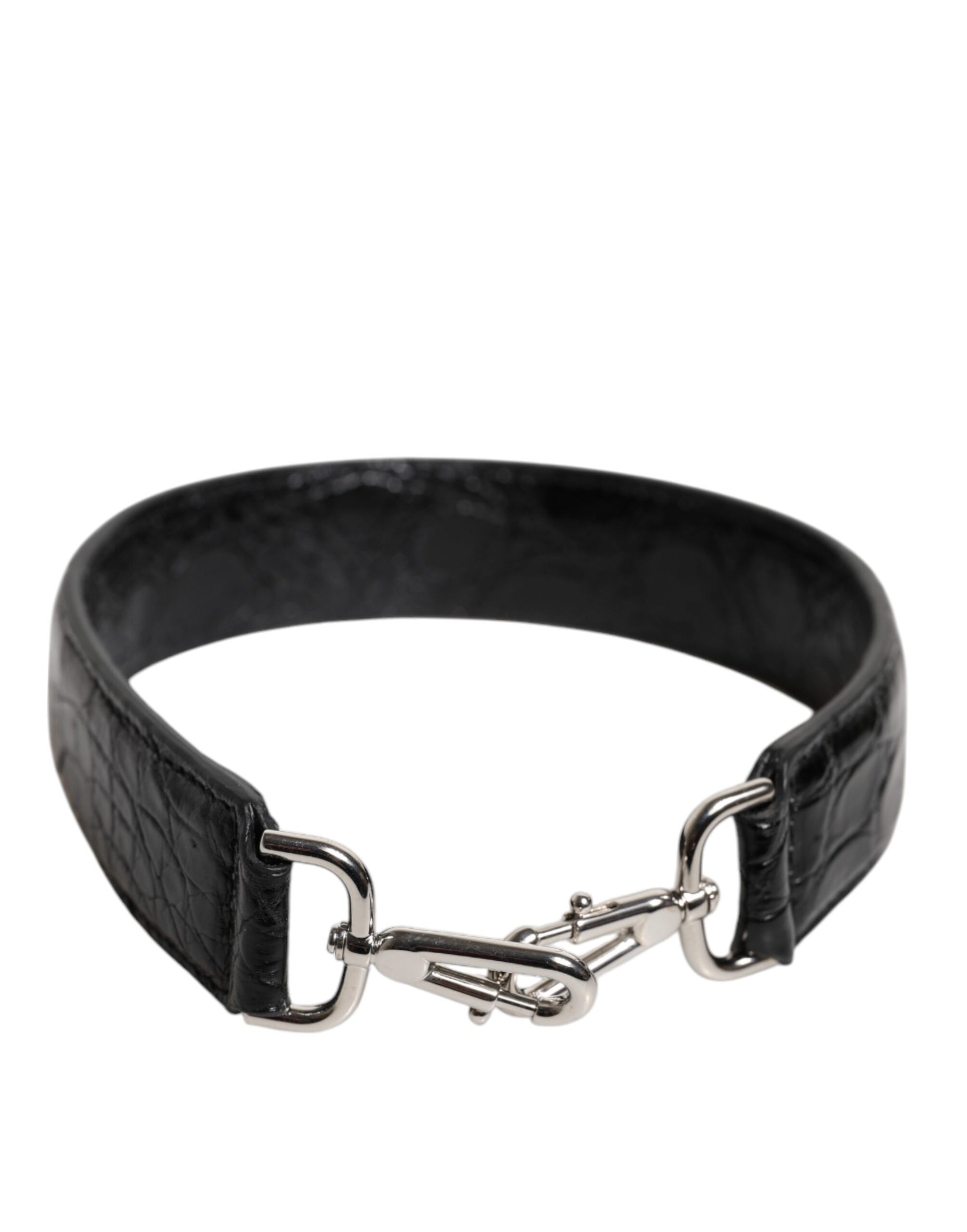 Schultergurt für Taschen aus schwarzem Alligatorleder