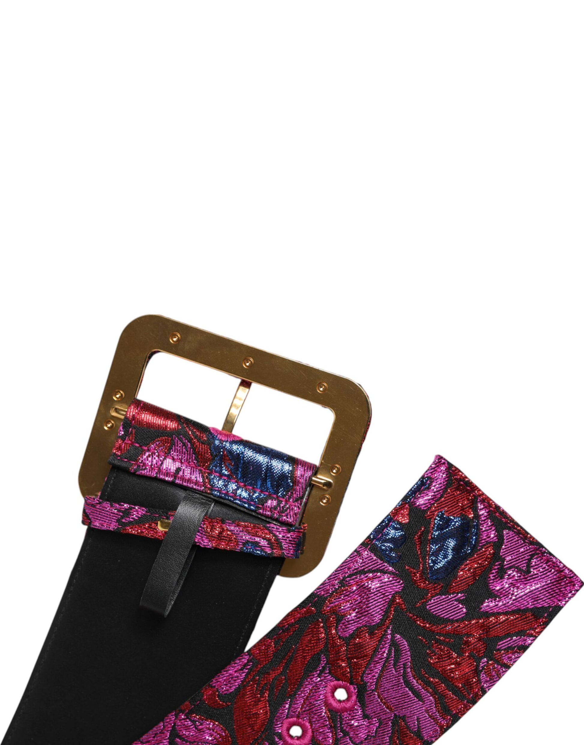 Breiter Taillengürtel aus Jacquard-Lurex mit Blumenmuster und Schnalle in mehrfarbig