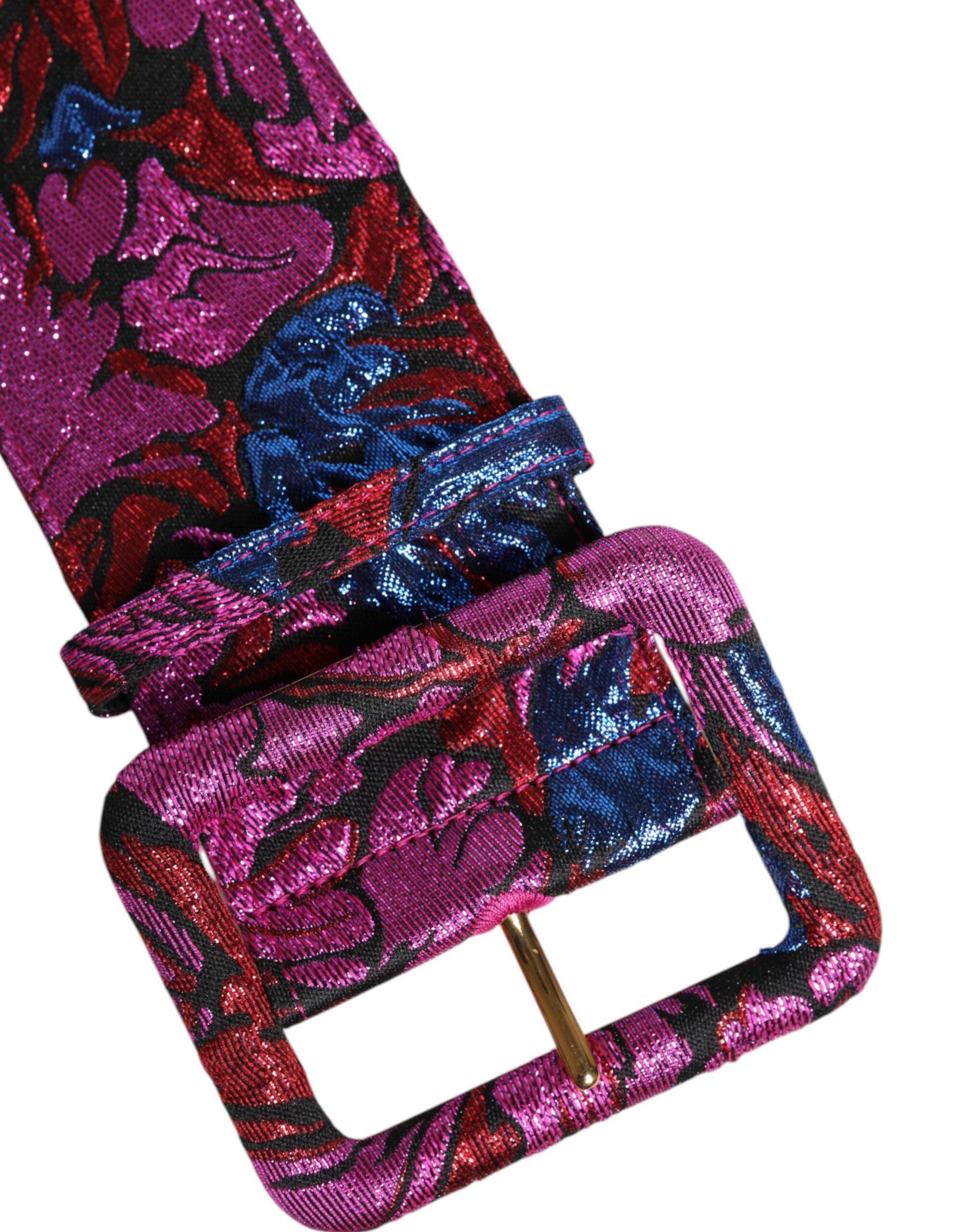 Breiter Taillengürtel aus Jacquard-Lurex mit Blumenmuster und Schnalle in mehrfarbig