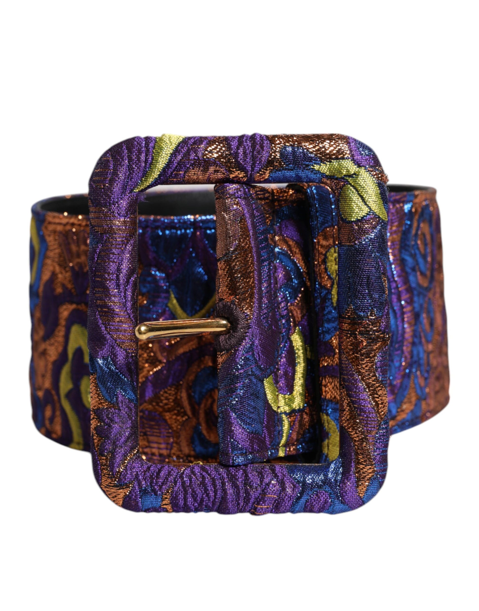 Breiter Taillengürtel aus Jacquard-Lurex mit Blumenmuster und Schnalle in mehrfarbig
