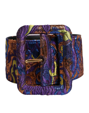 Breiter Taillengürtel aus Jacquard-Lurex mit Blumenmuster und Schnalle in mehrfarbig