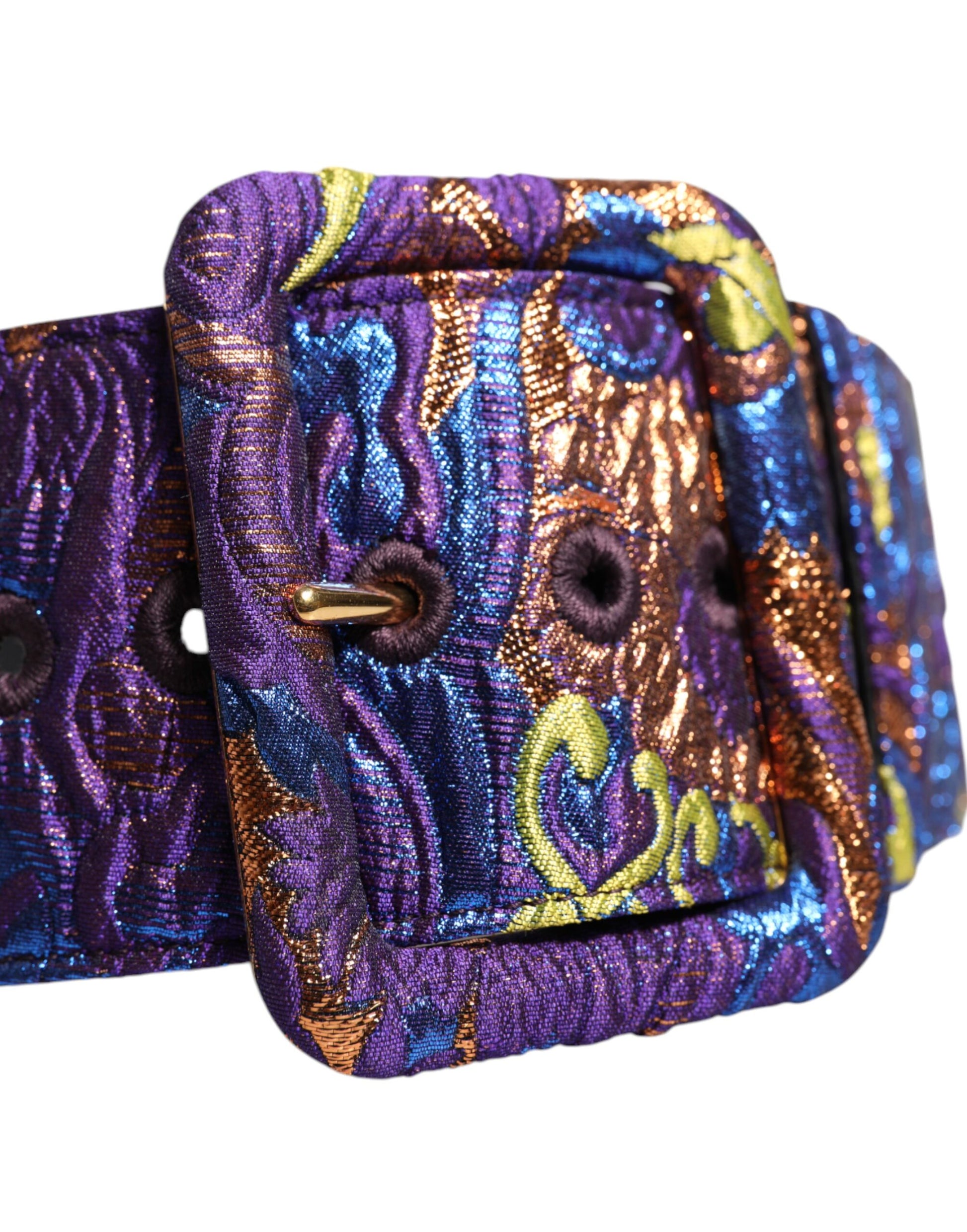 Breiter Taillengürtel aus Jacquard-Lurex mit Blumenmuster und Schnalle in mehrfarbig