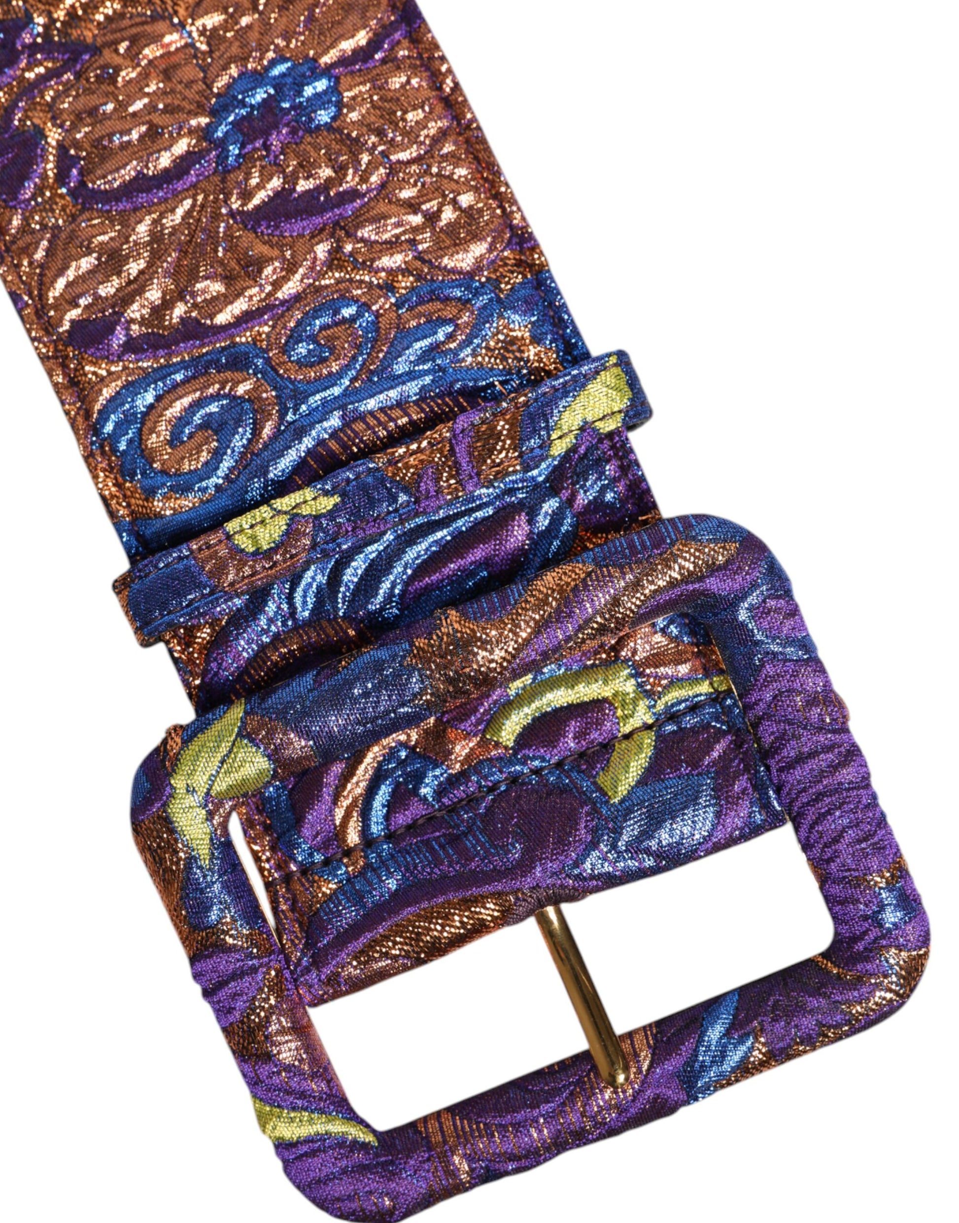 Breiter Taillengürtel aus Jacquard-Lurex mit Blumenmuster und Schnalle in mehrfarbig