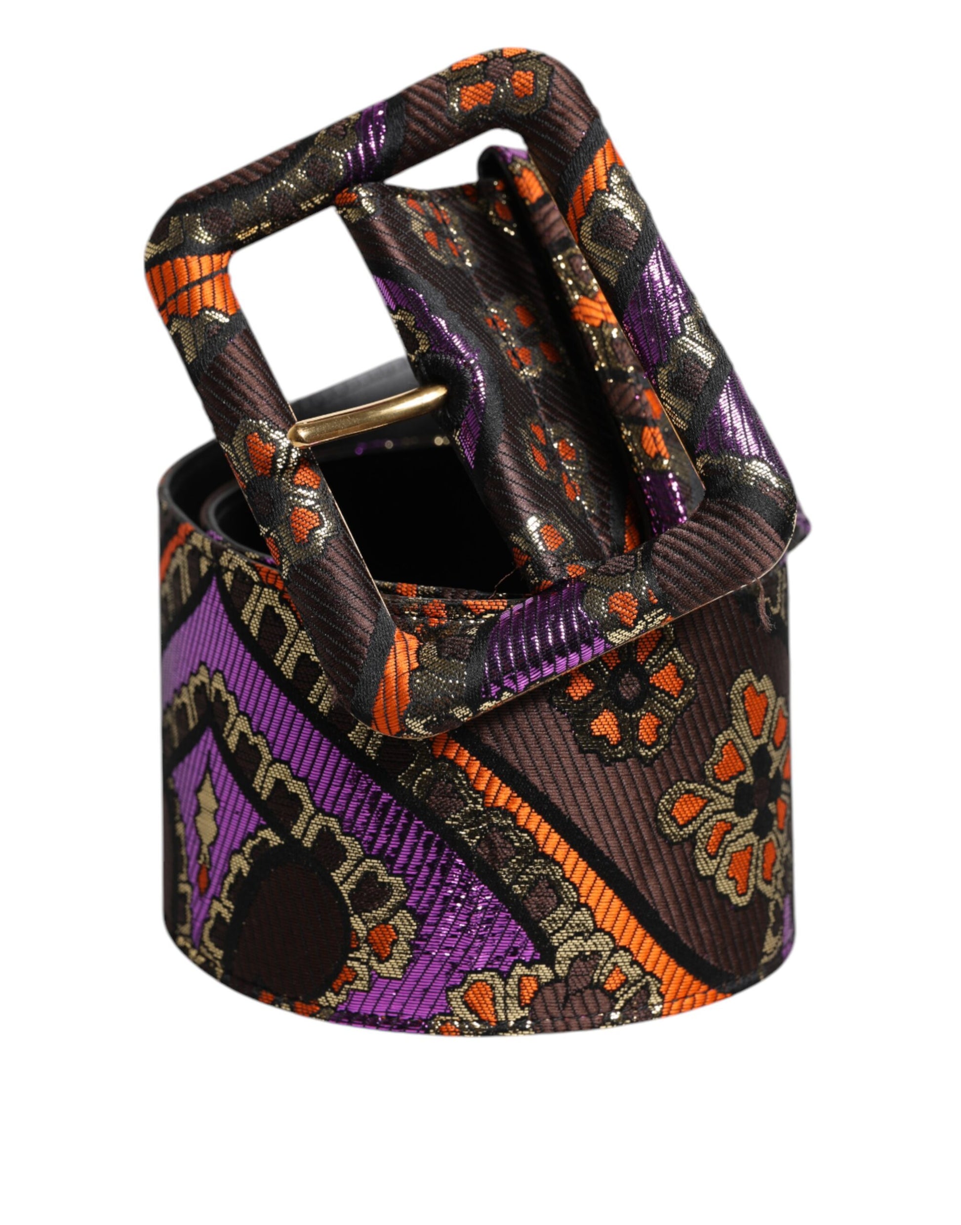 Breiter Taillengürtel aus Jacquard-Lurex mit Blumenmuster und Schnalle in mehrfarbig