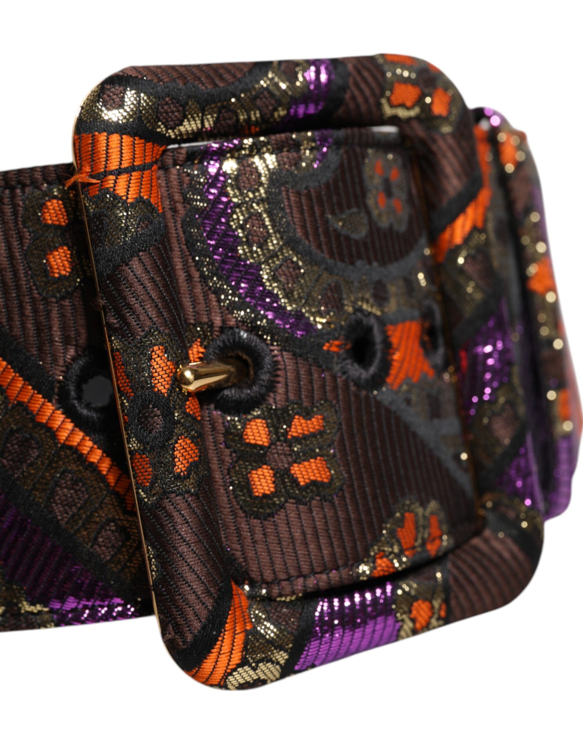 Breiter Taillengürtel aus Jacquard-Lurex mit Blumenmuster und Schnalle in mehrfarbig