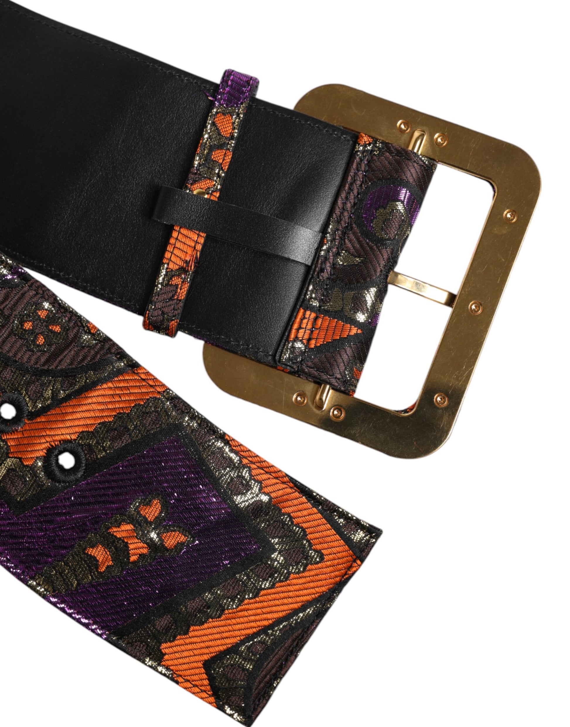 Breiter Taillengürtel aus Jacquard-Lurex mit Blumenmuster und Schnalle in mehrfarbig