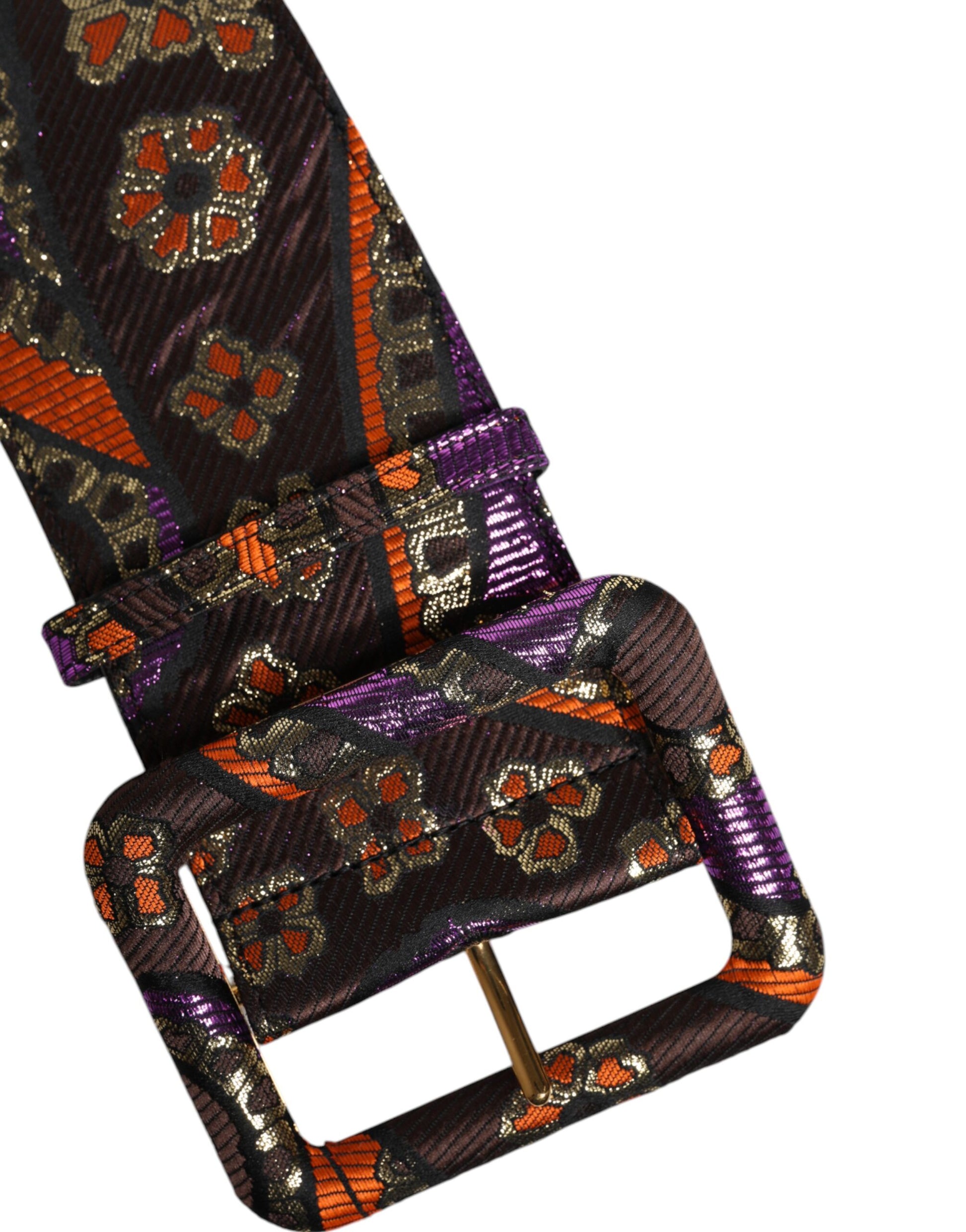 Breiter Taillengürtel aus Jacquard-Lurex mit Blumenmuster und Schnalle in mehrfarbig