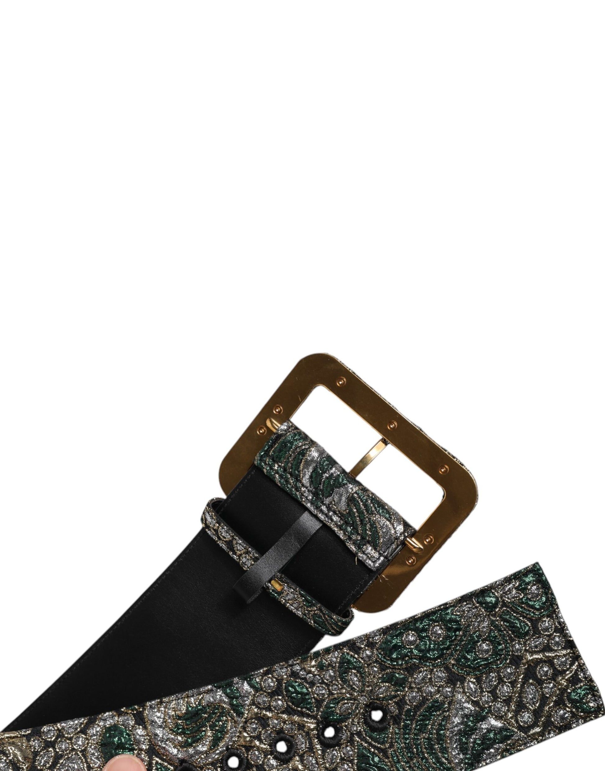 Breiter Taillengürtel aus Jacquard-Lurex mit Blumenmuster und Schnalle in mehrfarbig