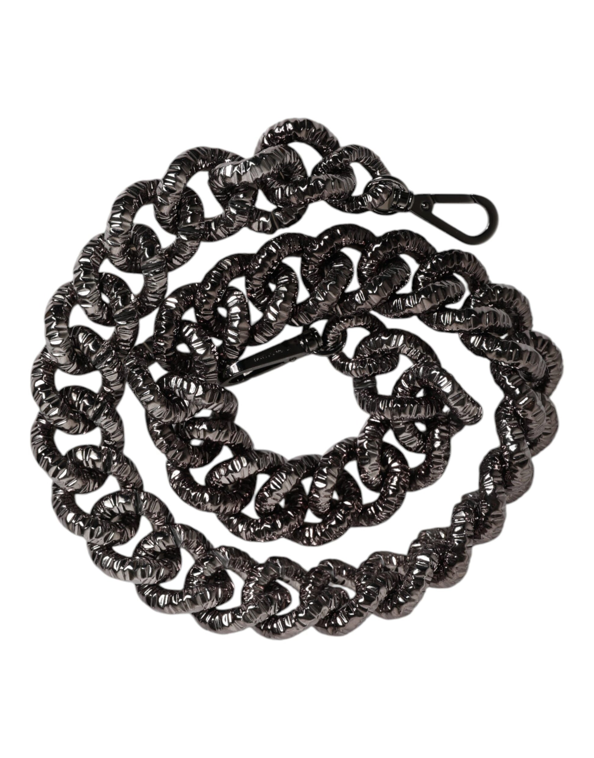 Schwarzer Schultergurt mit Kettenlogo und eingraviertem Logo