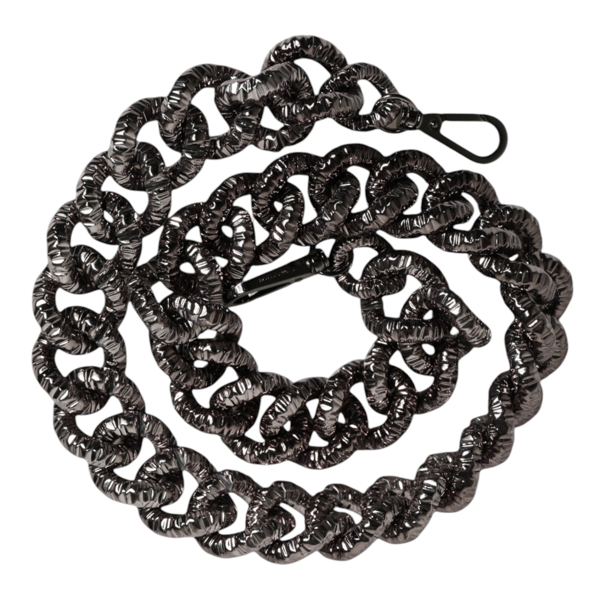 Schwarzer Schultergurt mit Kettenlogo und eingraviertem Logo