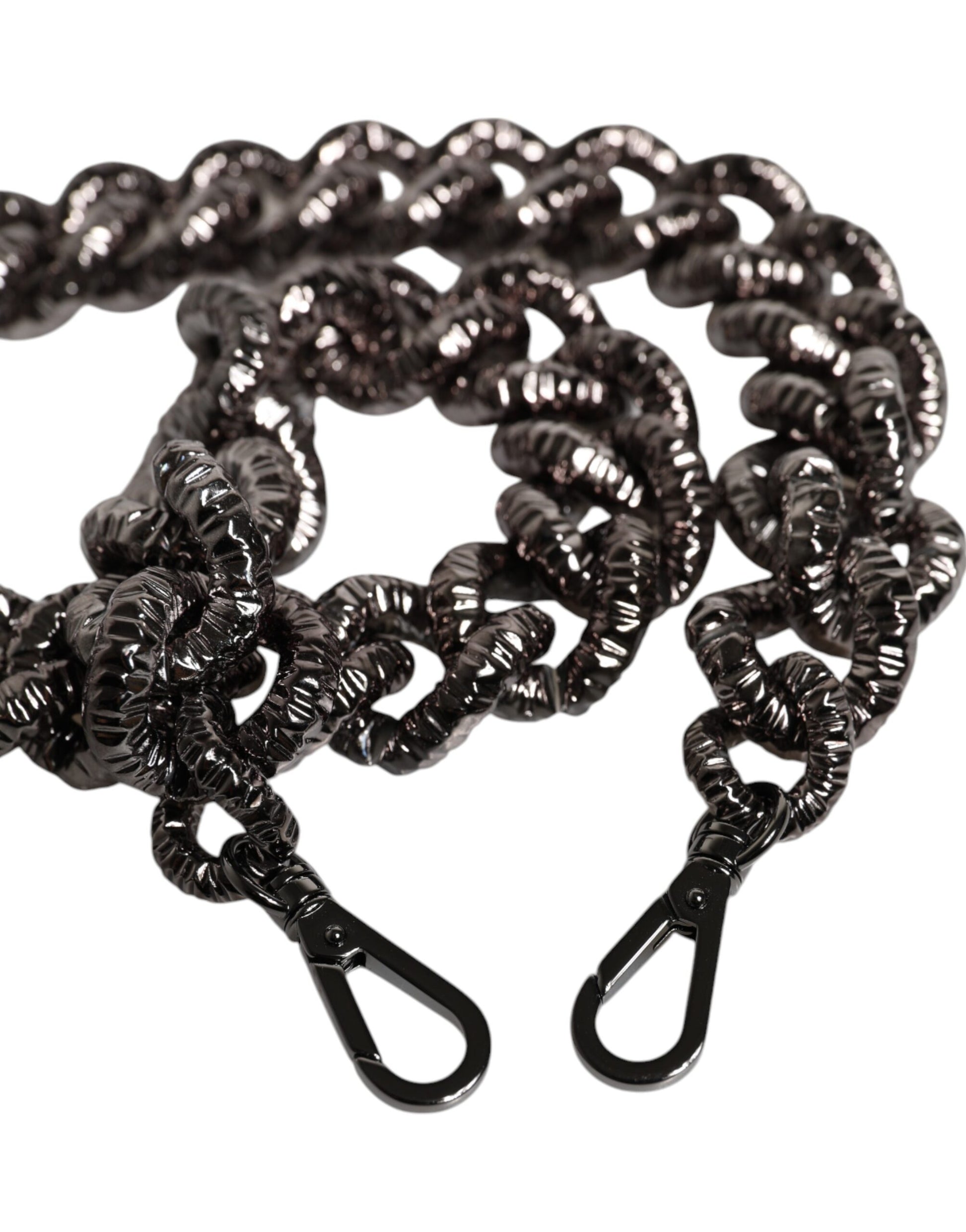 Schwarzer Schultergurt mit Kettenlogo und eingraviertem Logo