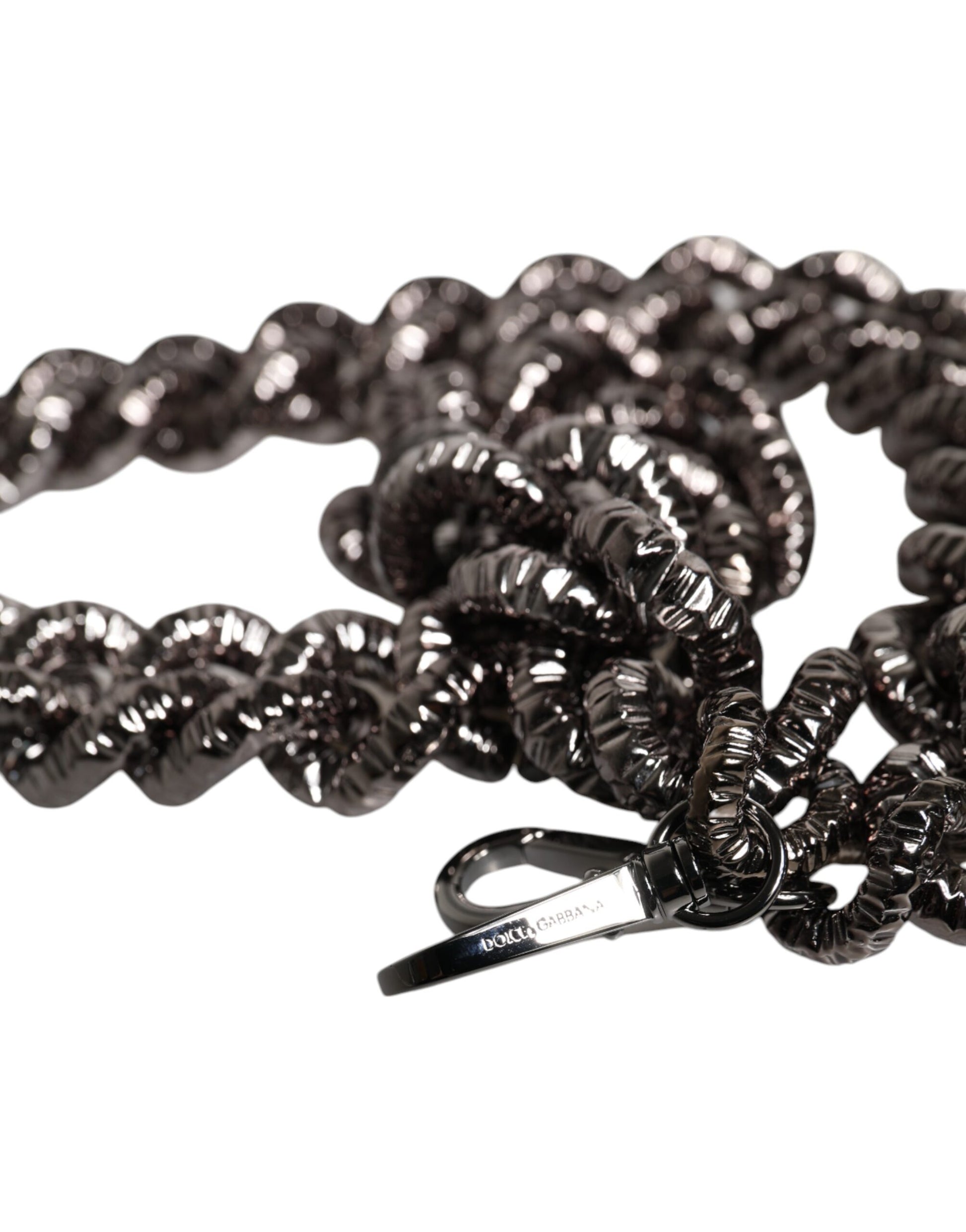 Schwarzer Schultergurt mit Kettenlogo und eingraviertem Logo