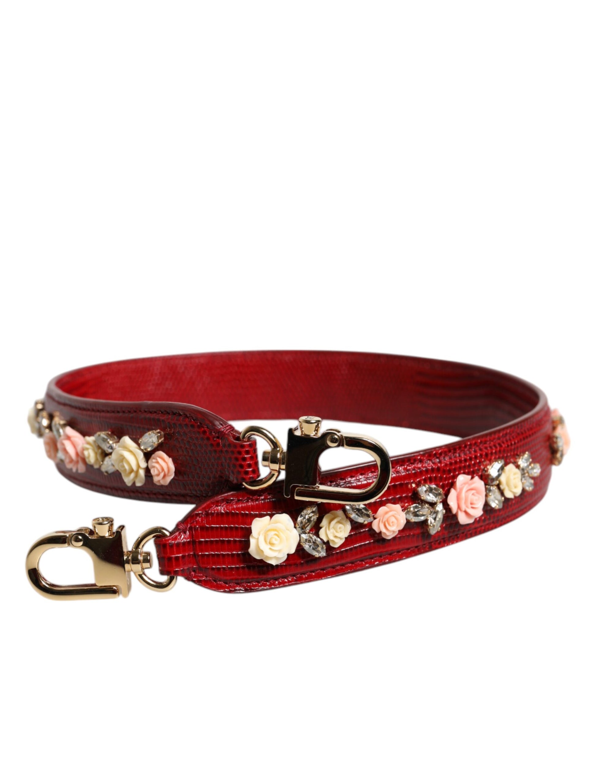 Rote Ledertasche mit floralem Verzierungs-Schultergurt