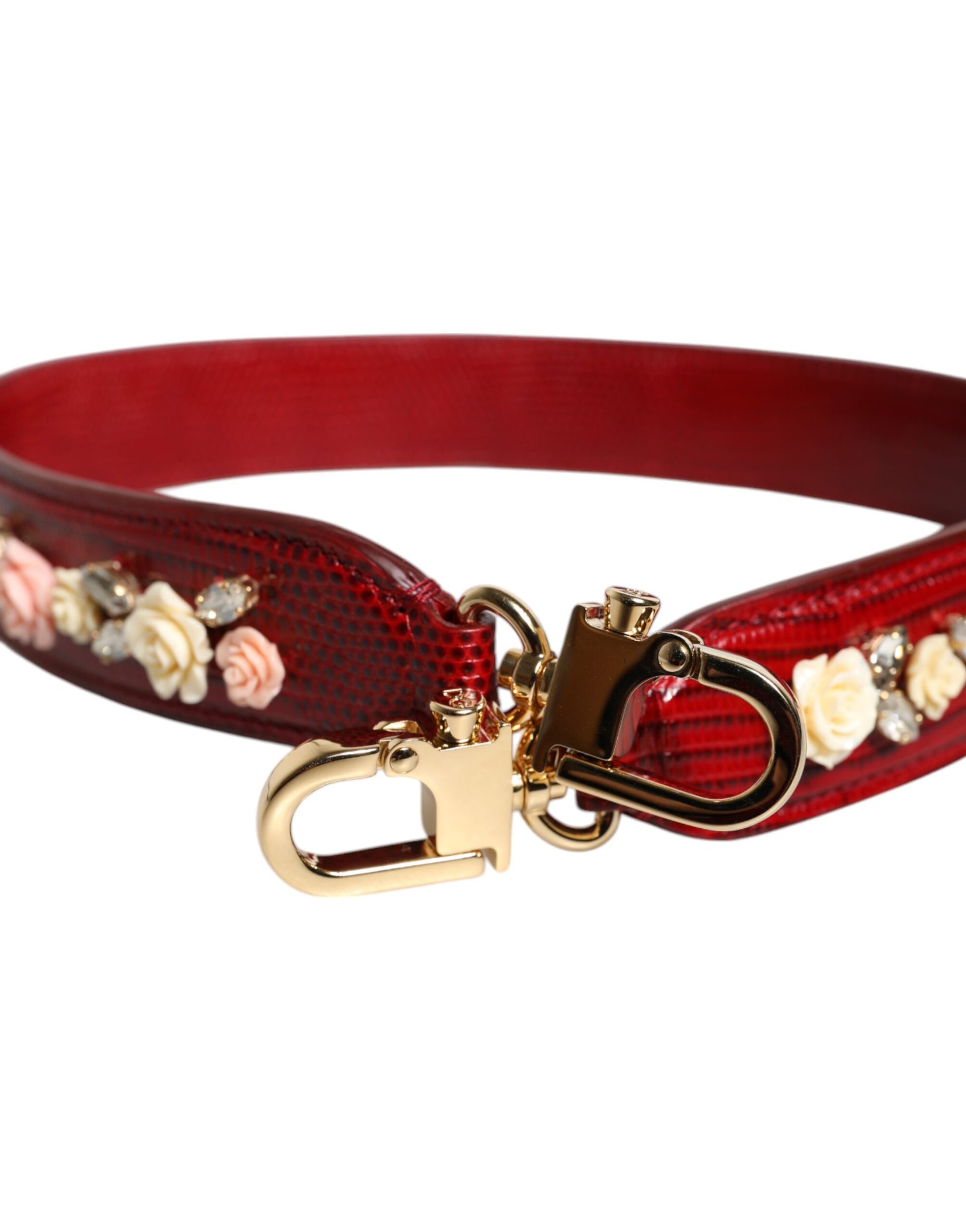Rote Ledertasche mit floralem Verzierungs-Schultergurt