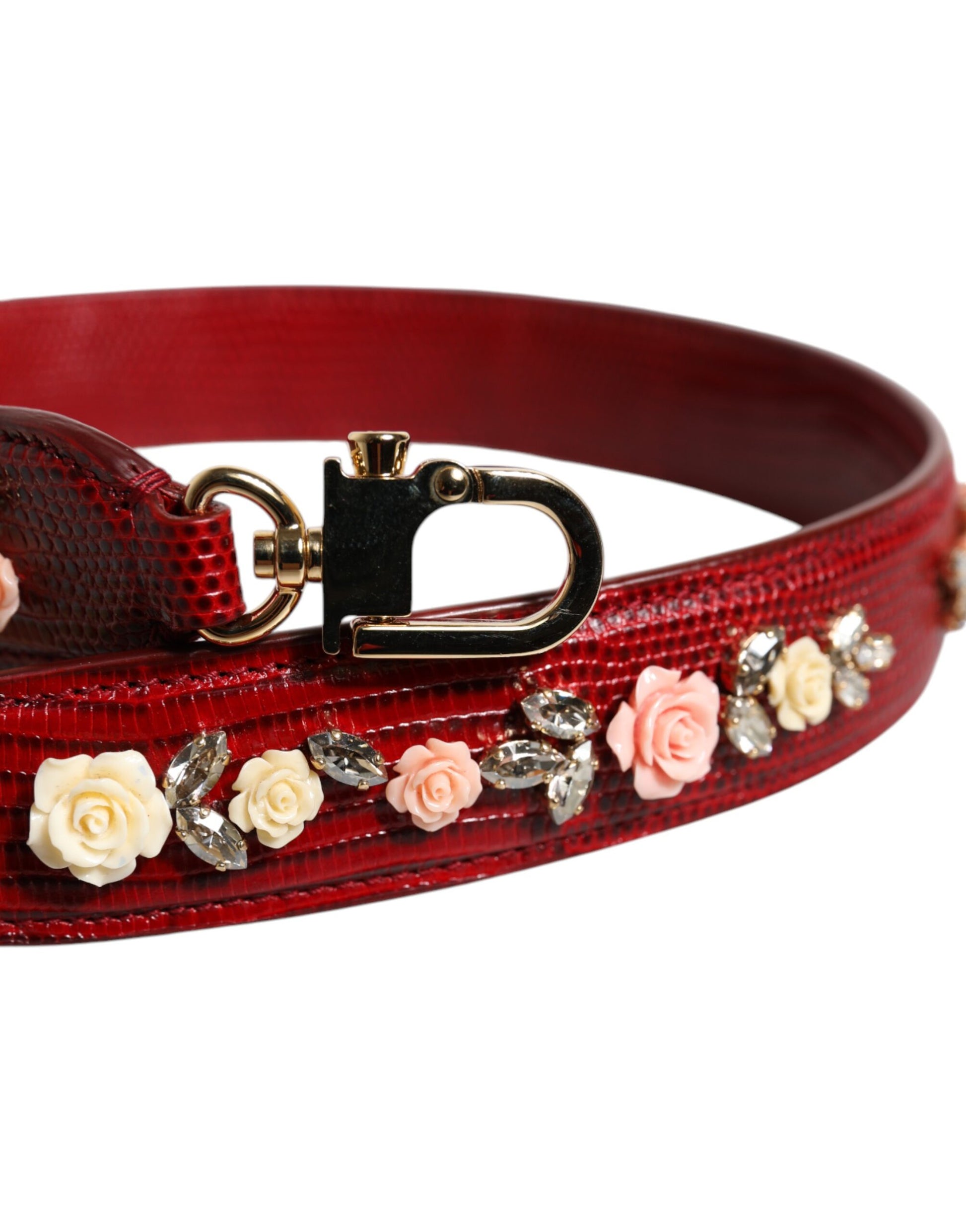 Rote Ledertasche mit floralem Verzierungs-Schultergurt