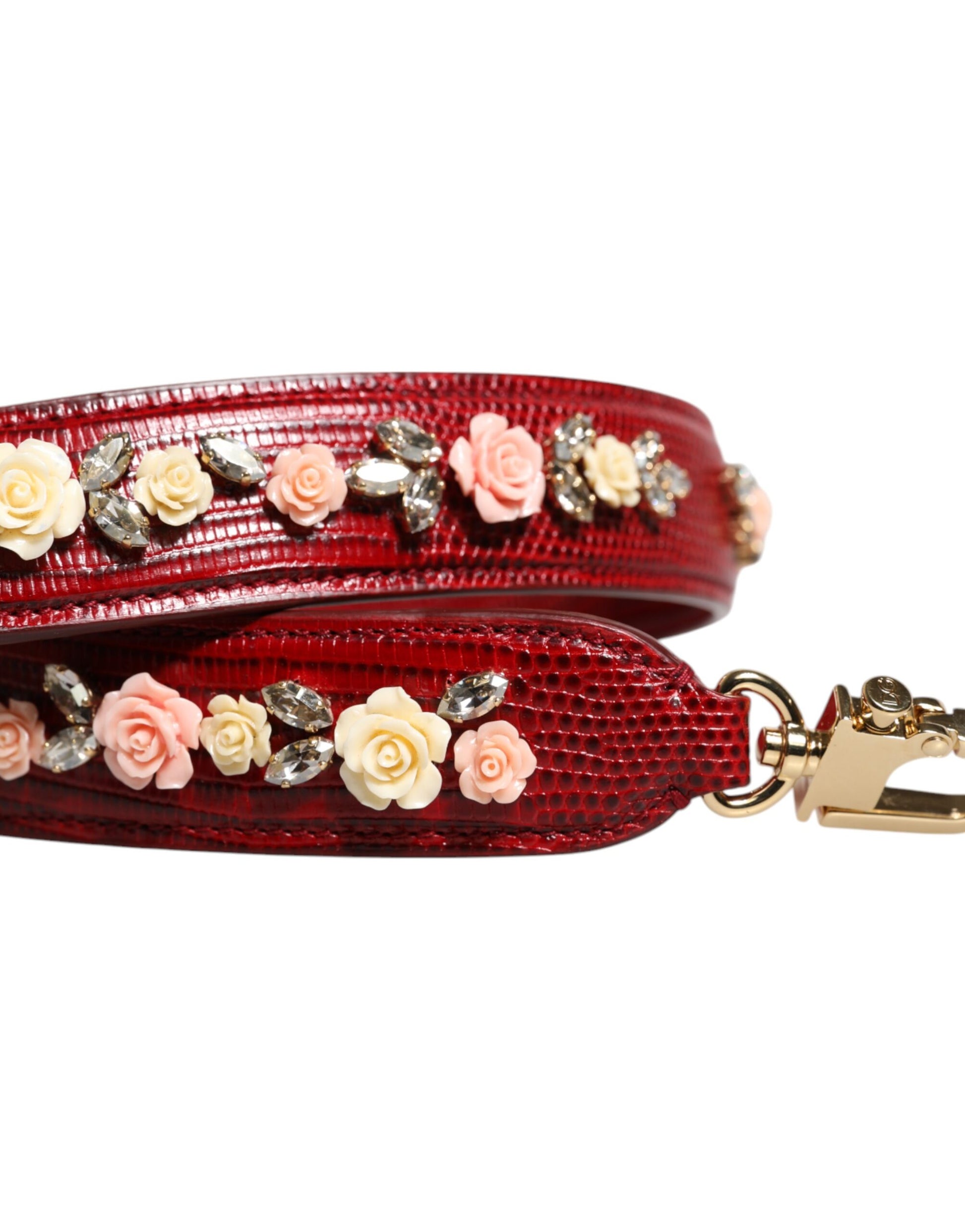 Rote Ledertasche mit floralem Verzierungs-Schultergurt
