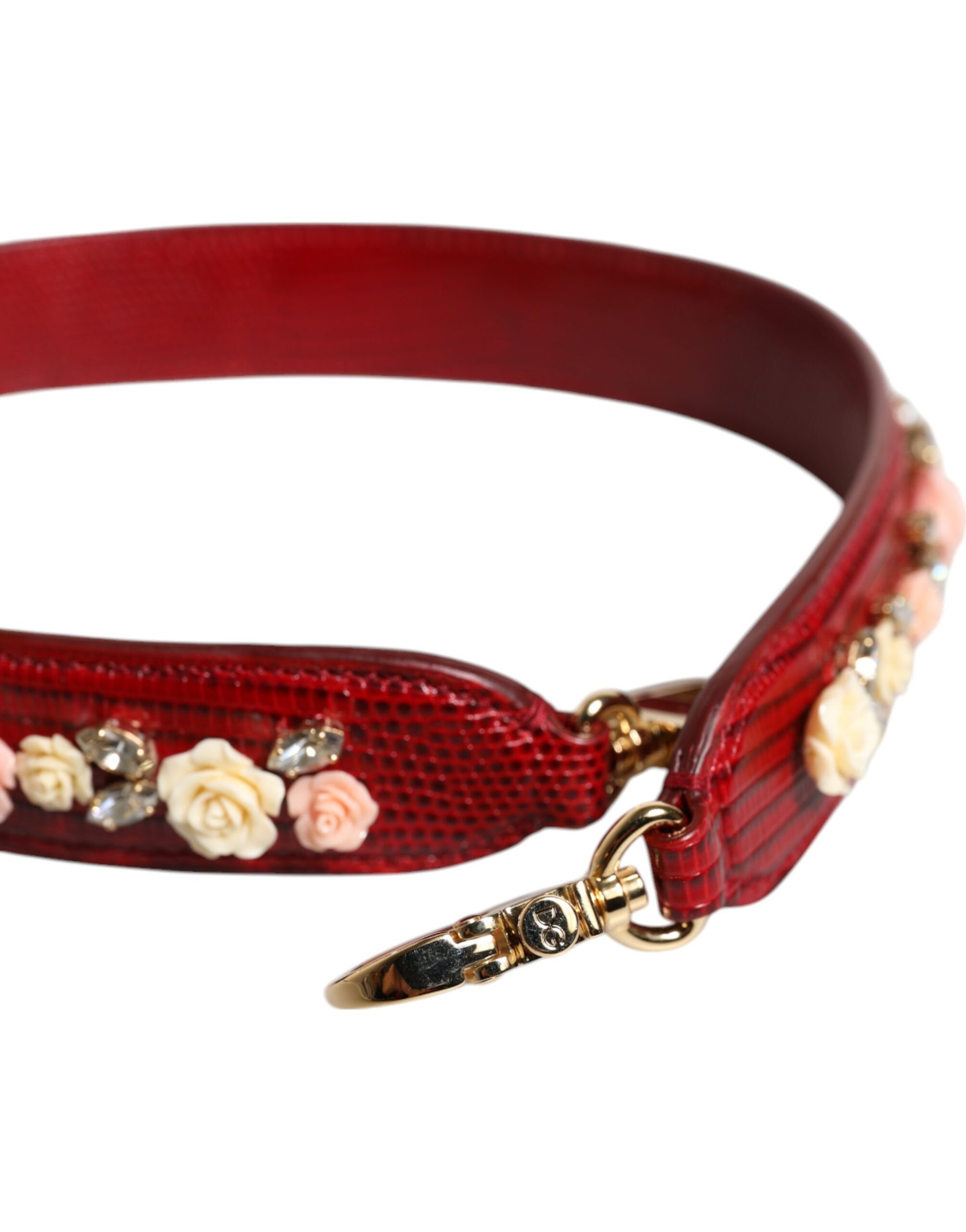 Rote Ledertasche mit floralem Verzierungs-Schultergurt