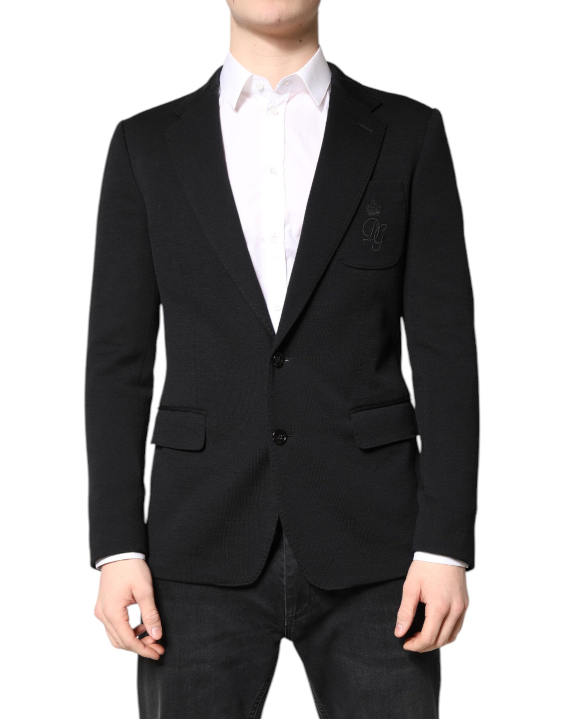 Schwarzer Slim Fit Wollmantel Blazer Jacke Anzug