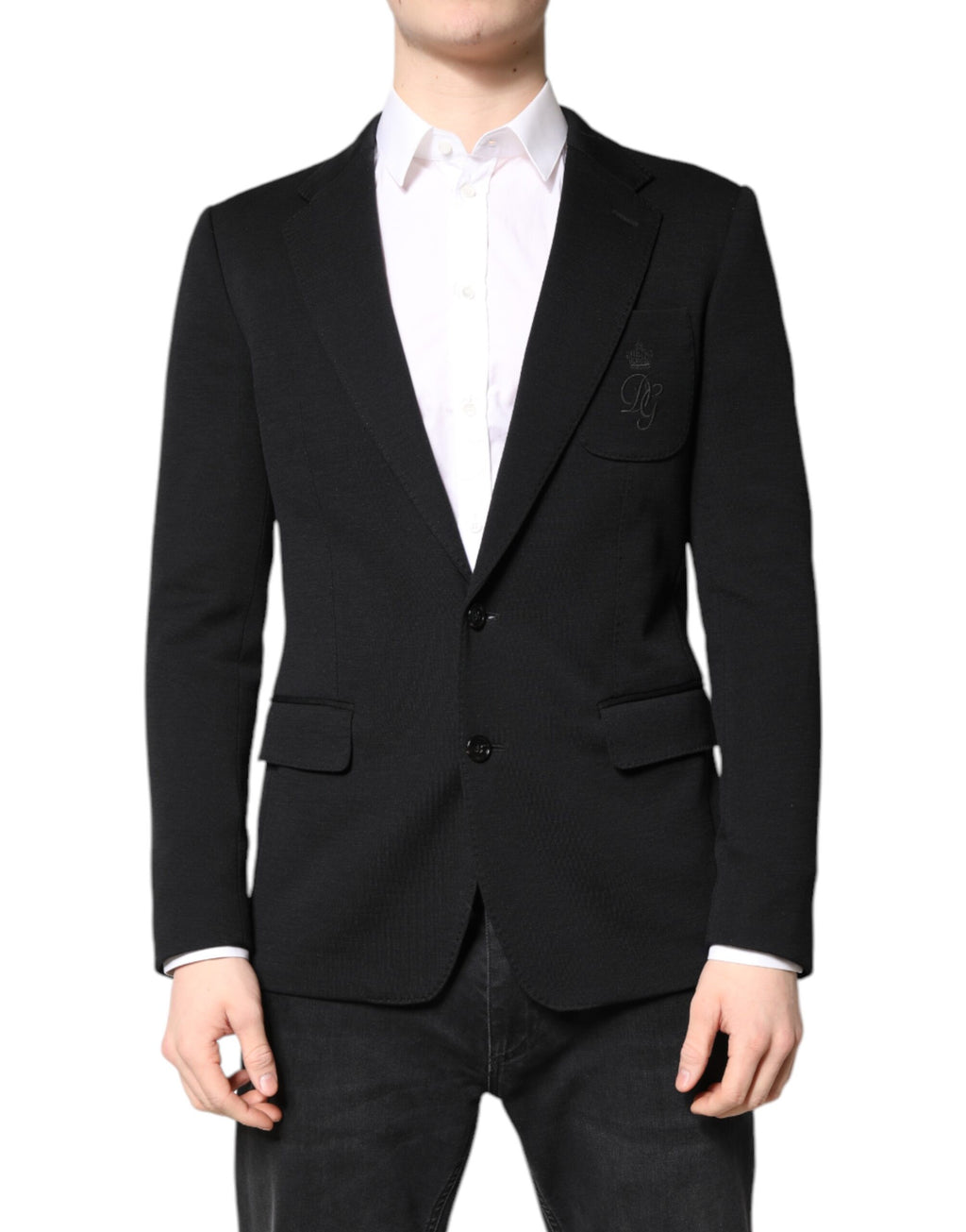 Schwarzer Slim Fit Wollmantel Blazer Jacke Anzug