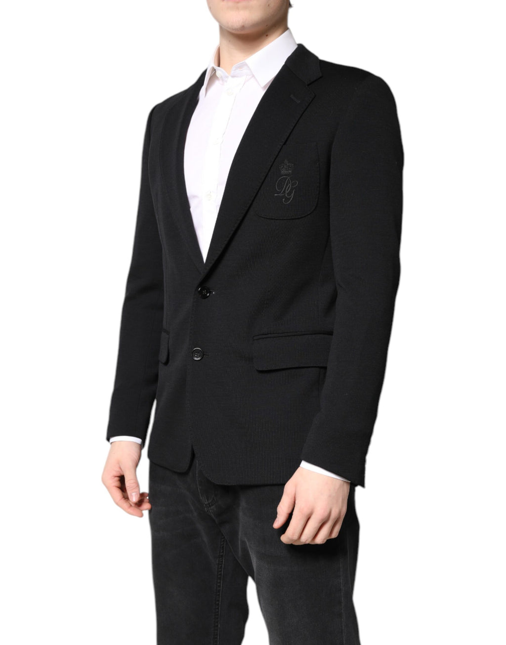 Schwarzer Slim Fit Wollmantel Blazer Jacke Anzug