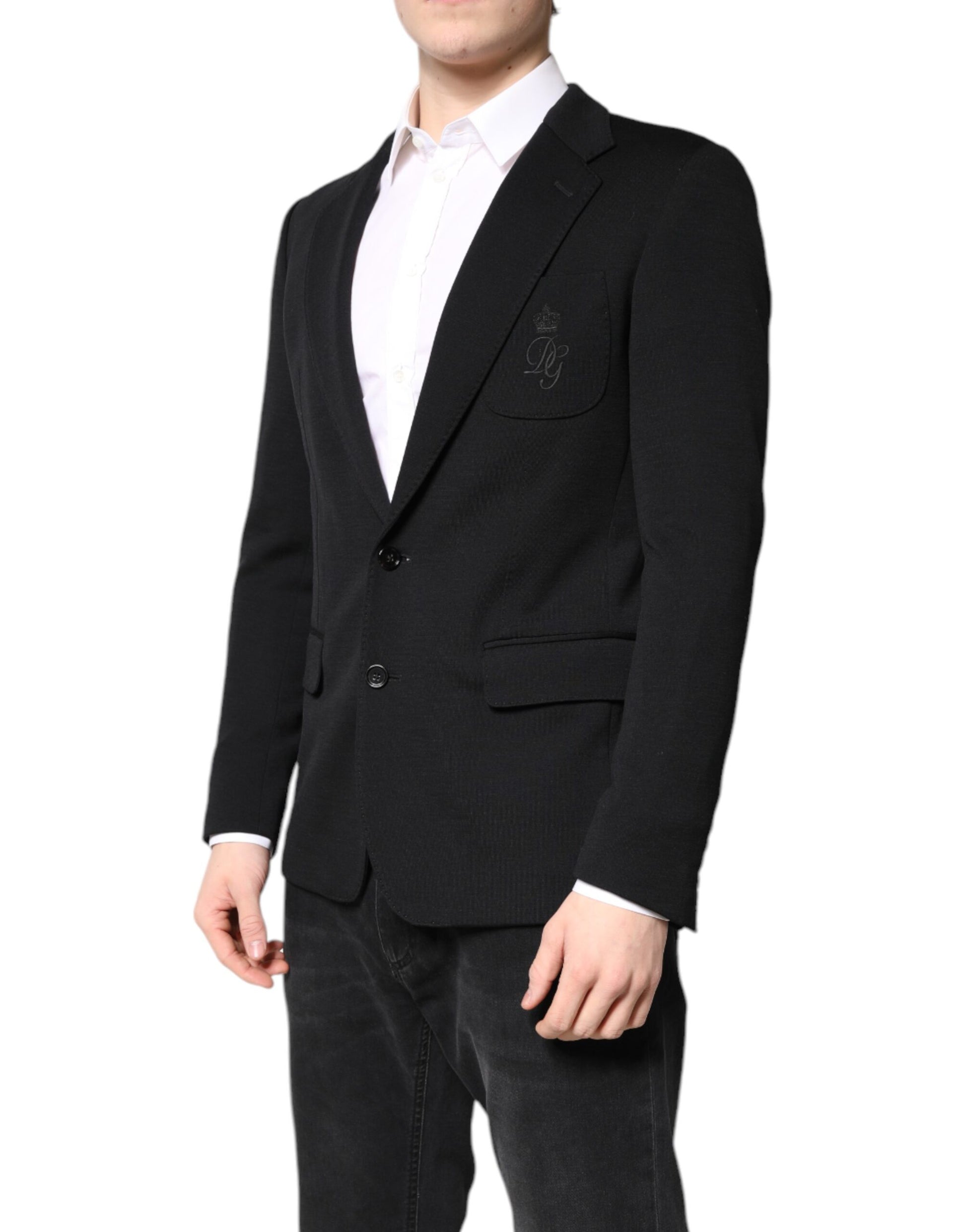 Schwarzer Slim Fit Wollmantel Blazer Jacke Anzug