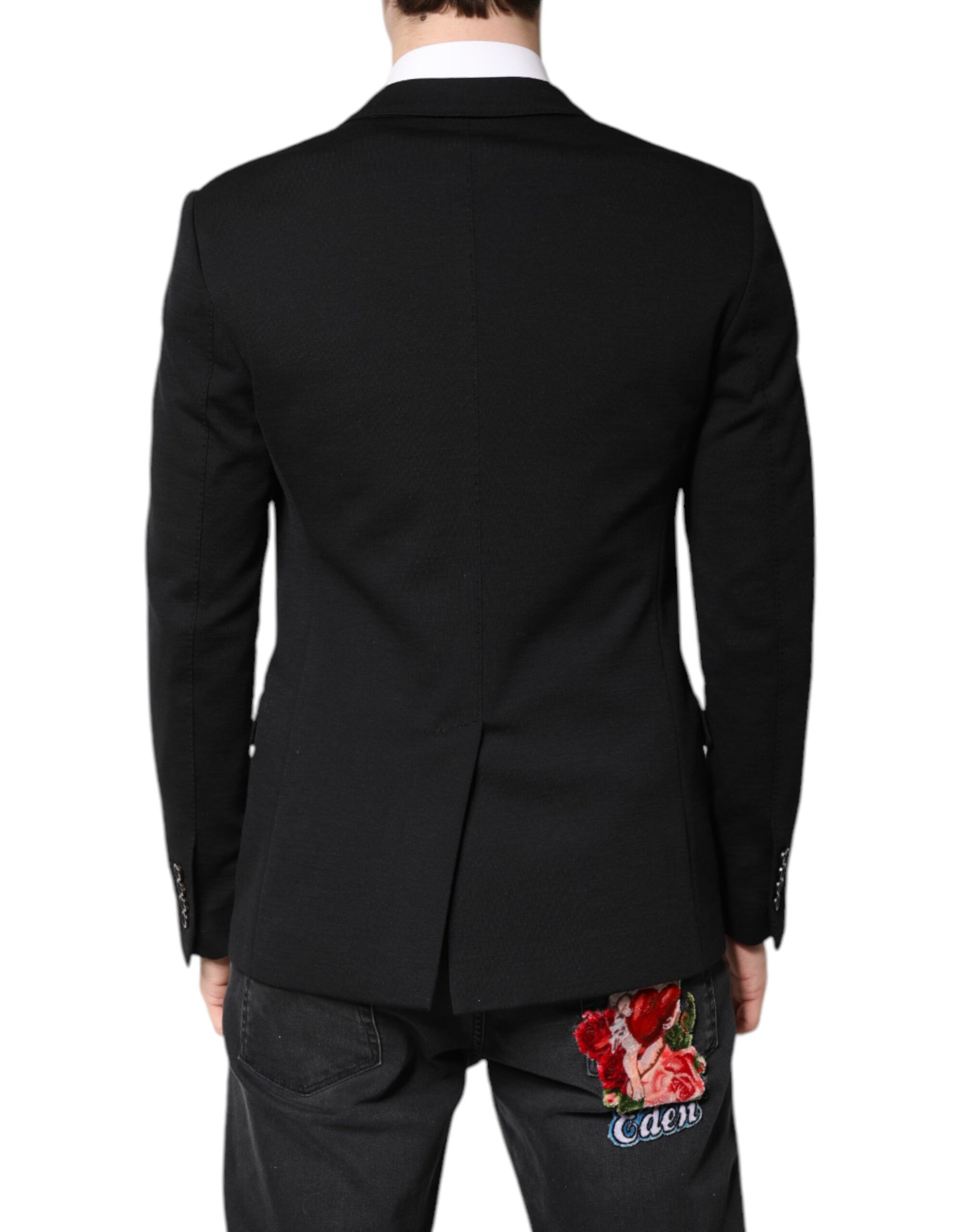 Schwarzer Slim Fit Wollmantel Blazer Jacke Anzug
