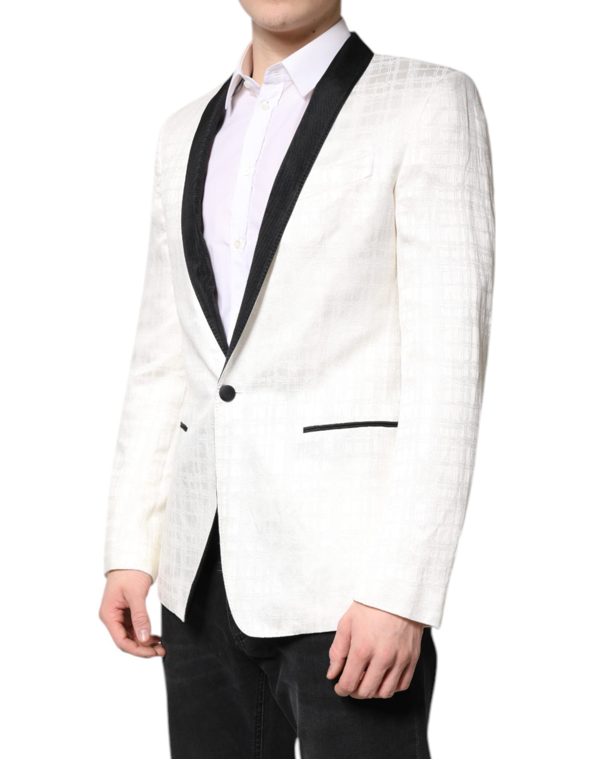 Weiß Schwarz Einreihiger Mantel Blazer Anzug