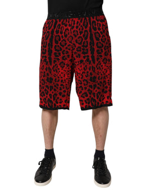 Rote Viskose-Bermudashorts mit Leopardenmuster