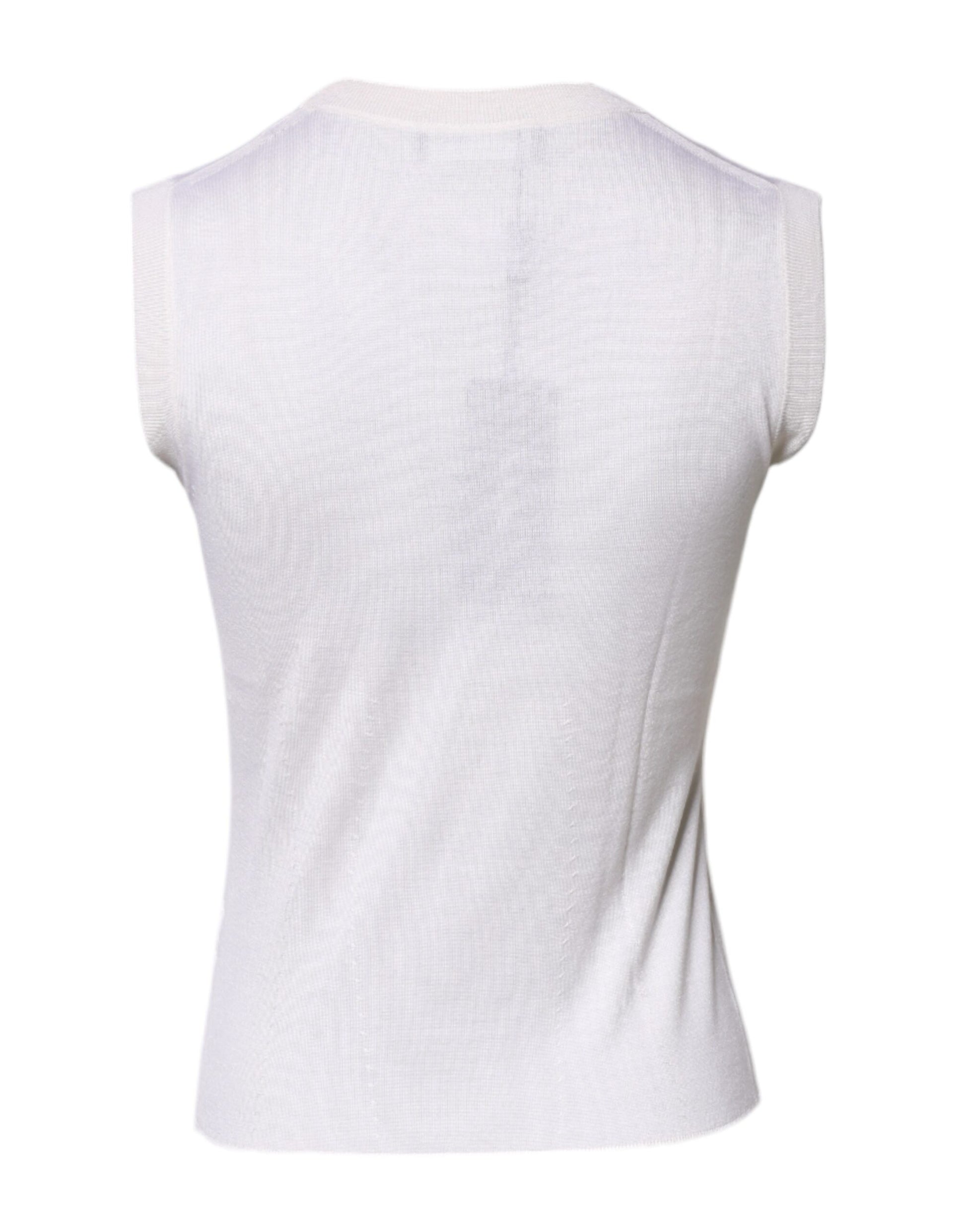 Dolce & Gabbana White Sleeveless Cashmere Round Neck Tank Top