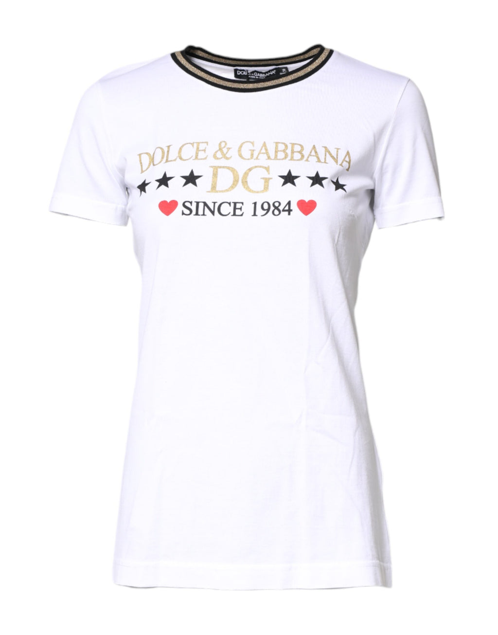 Dolce & Gabbana White Graphic Print Cotton Crew Neck T-shirt