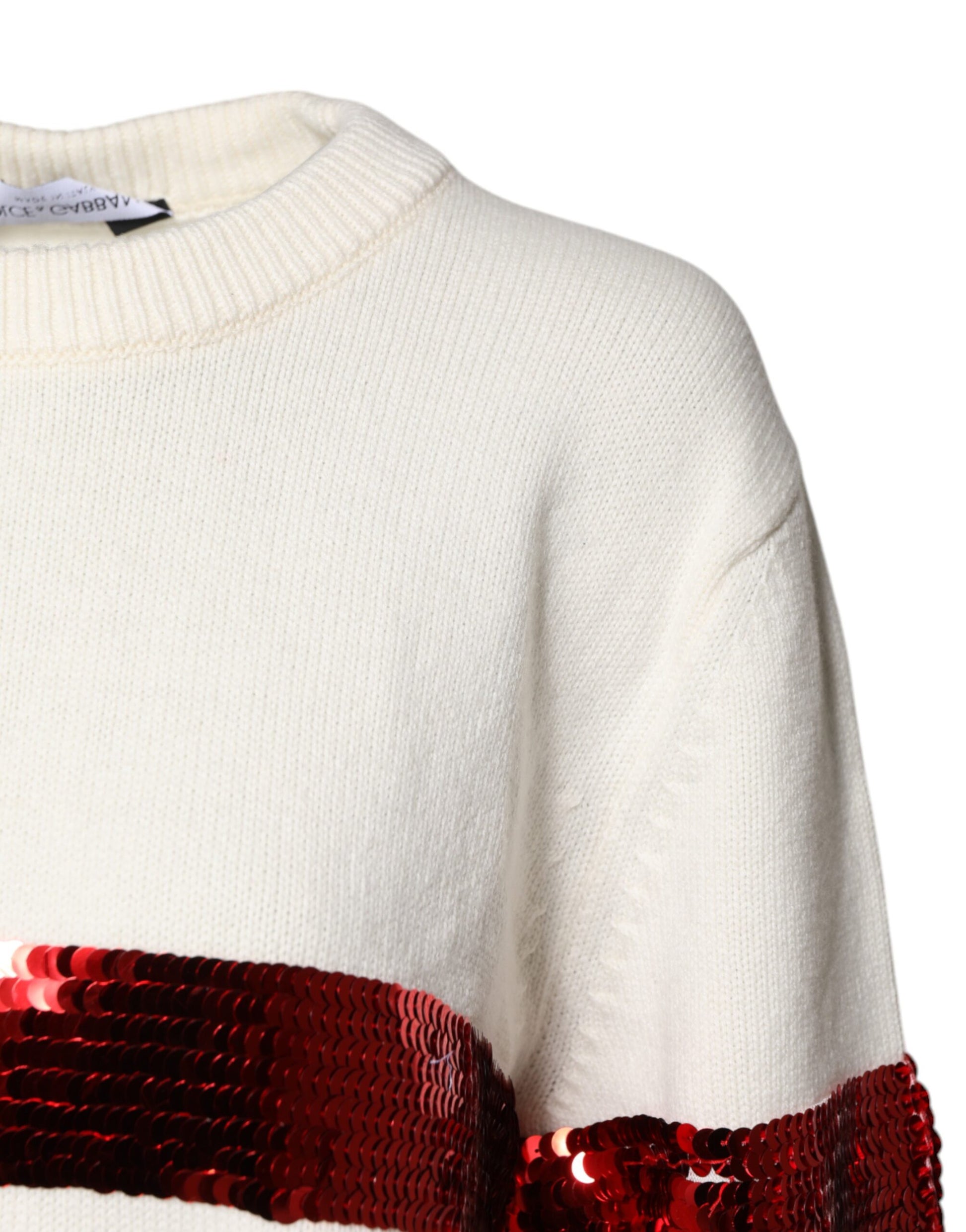 Weißer Pullover mit Rundhalsausschnitt und Pailletten