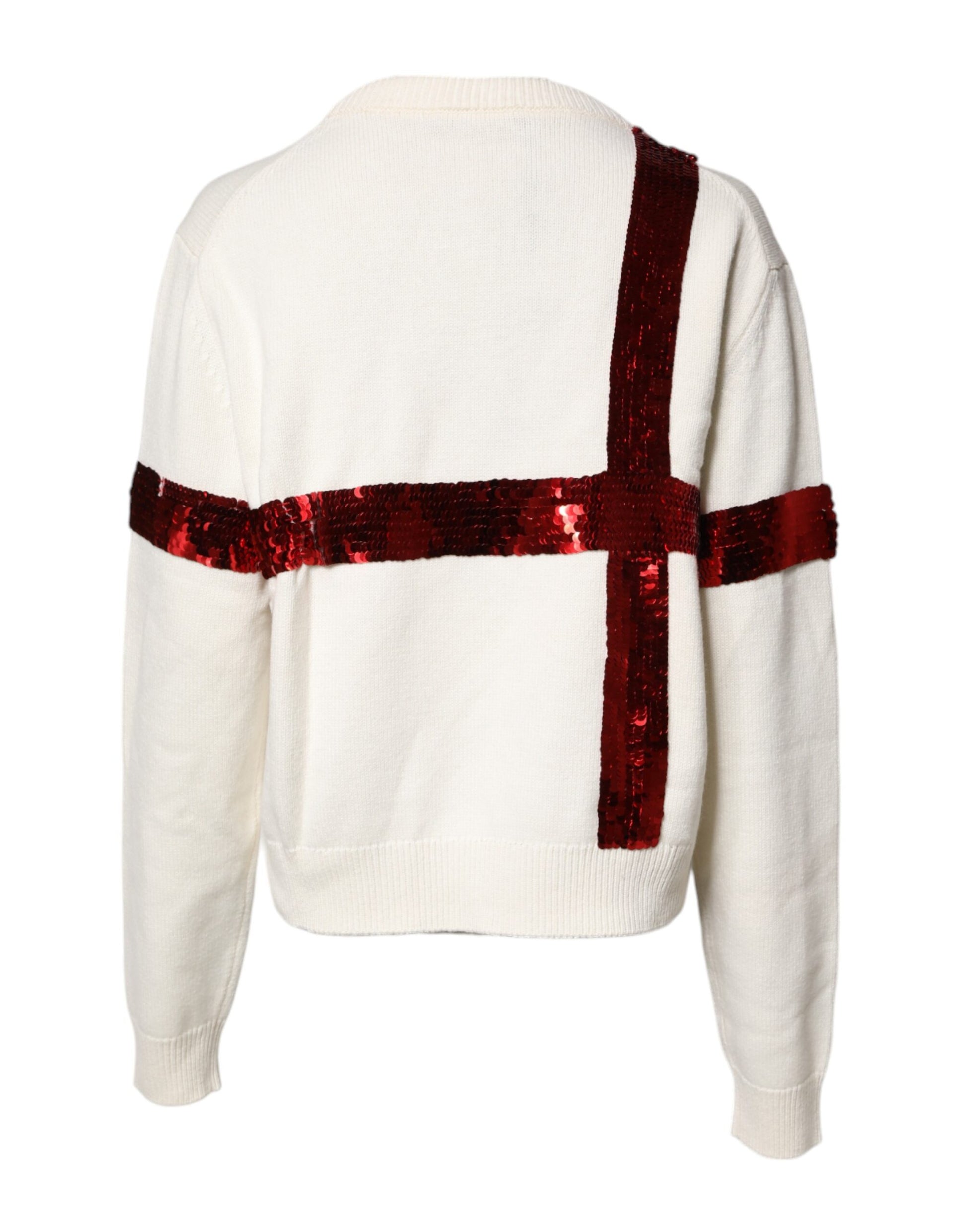 Weißer Pullover mit Rundhalsausschnitt und Pailletten