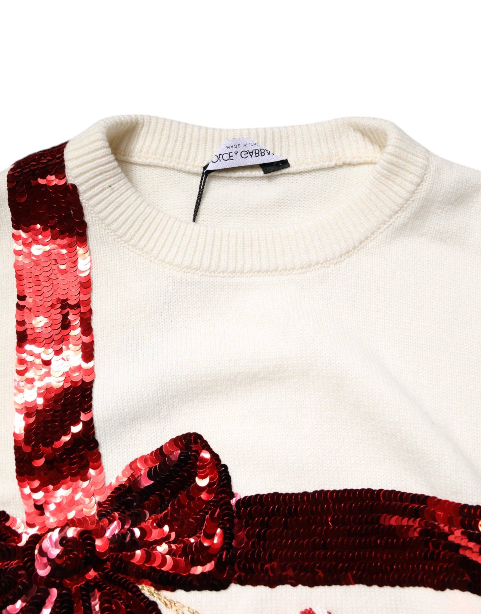 Weißer Pullover mit Rundhalsausschnitt und Pailletten