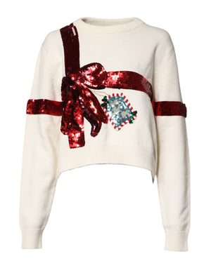 Weißer Pullover mit Rundhalsausschnitt und Pailletten