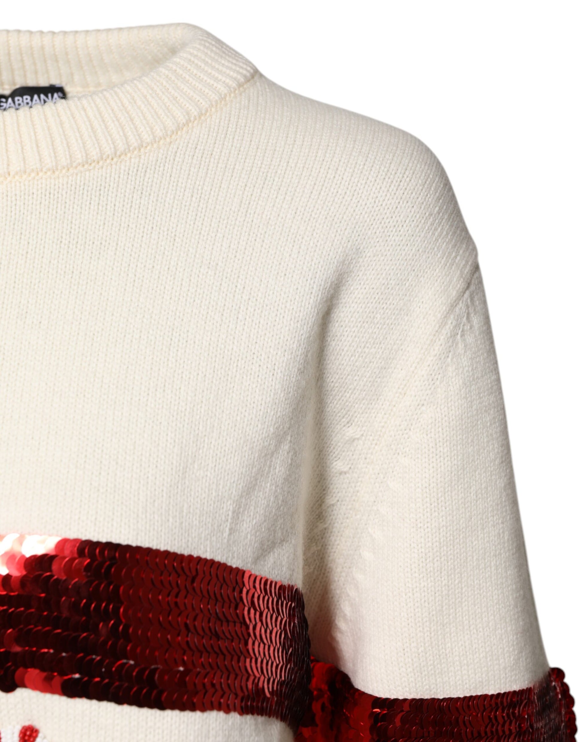 Weißer Pullover mit Rundhalsausschnitt und Pailletten