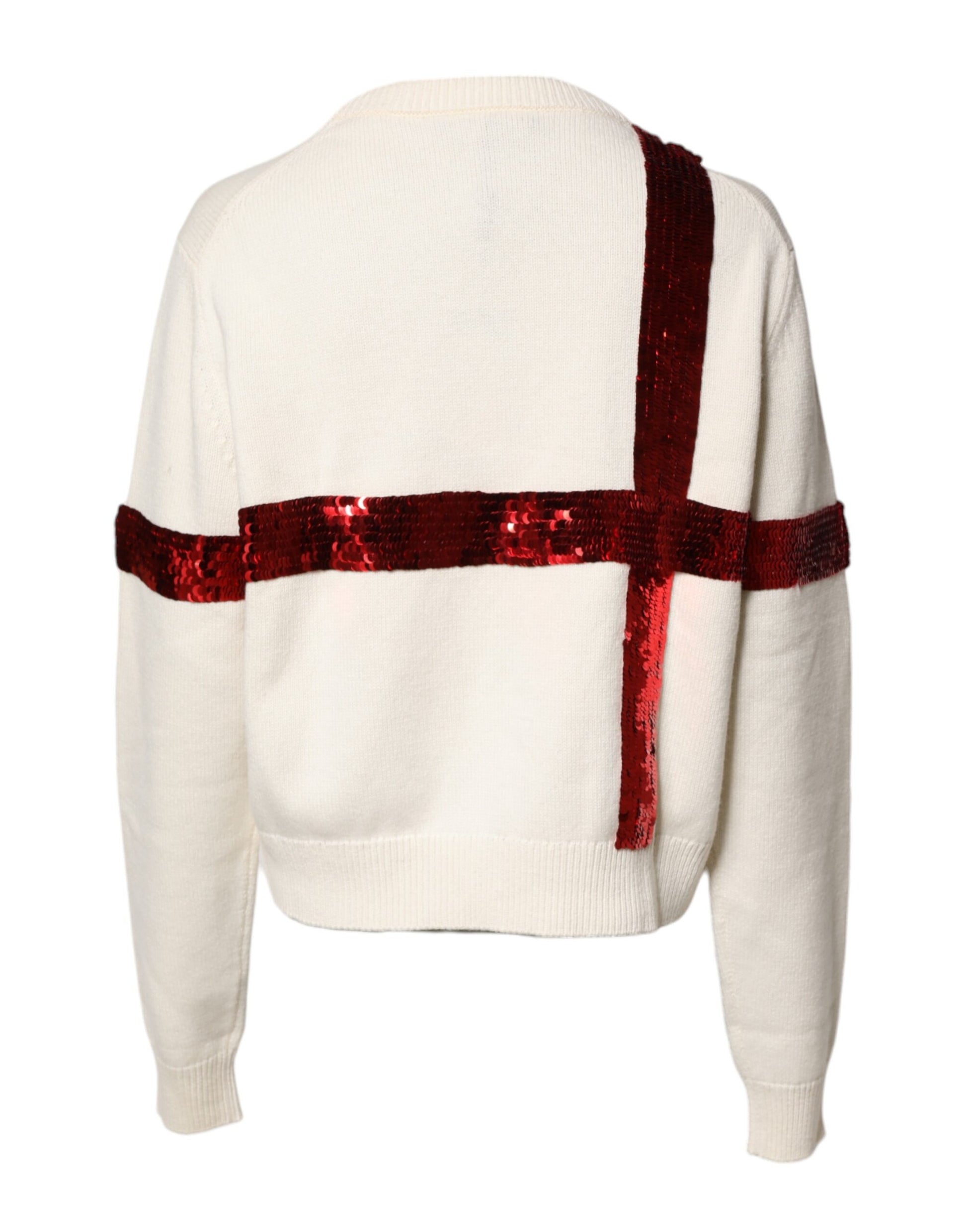 Weißer Pullover mit Rundhalsausschnitt und Pailletten