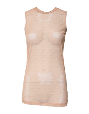 Beiges ärmelloses Nylon-Tanktop mit Logo-Monogramm