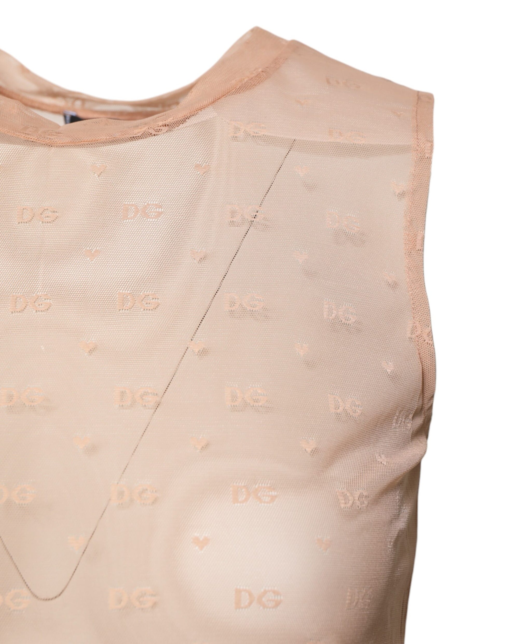 Beiges ärmelloses Nylon-Tanktop mit Logo-Monogramm
