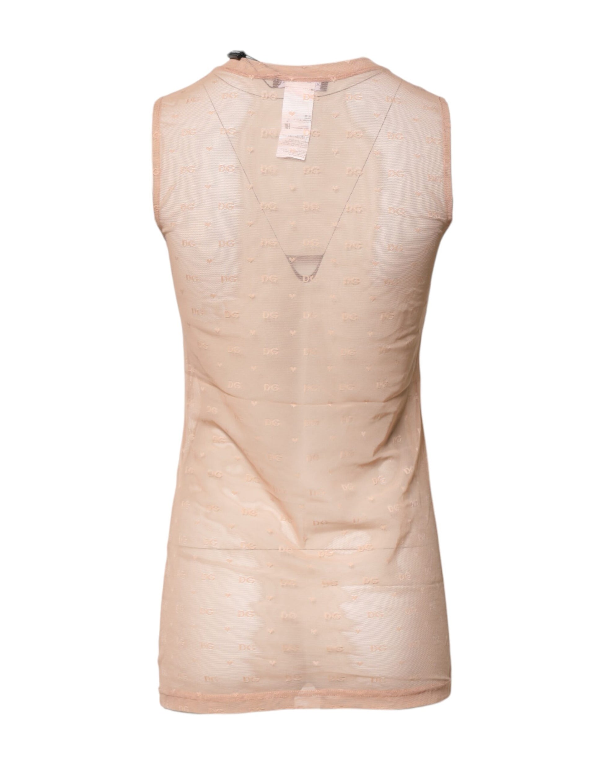 Beiges ärmelloses Nylon-Tanktop mit Logo-Monogramm
