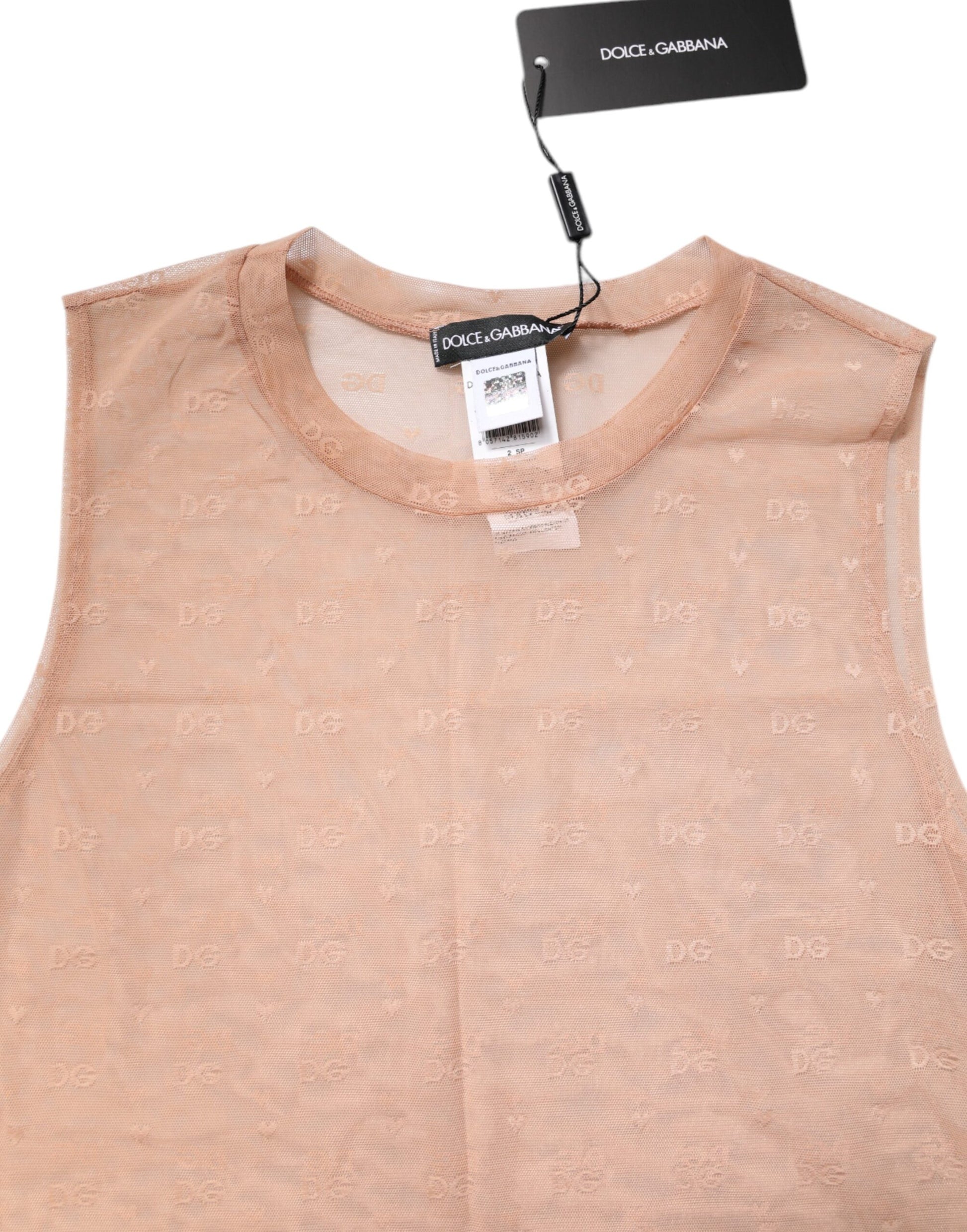 Beiges ärmelloses Nylon-Tanktop mit Logo-Monogramm