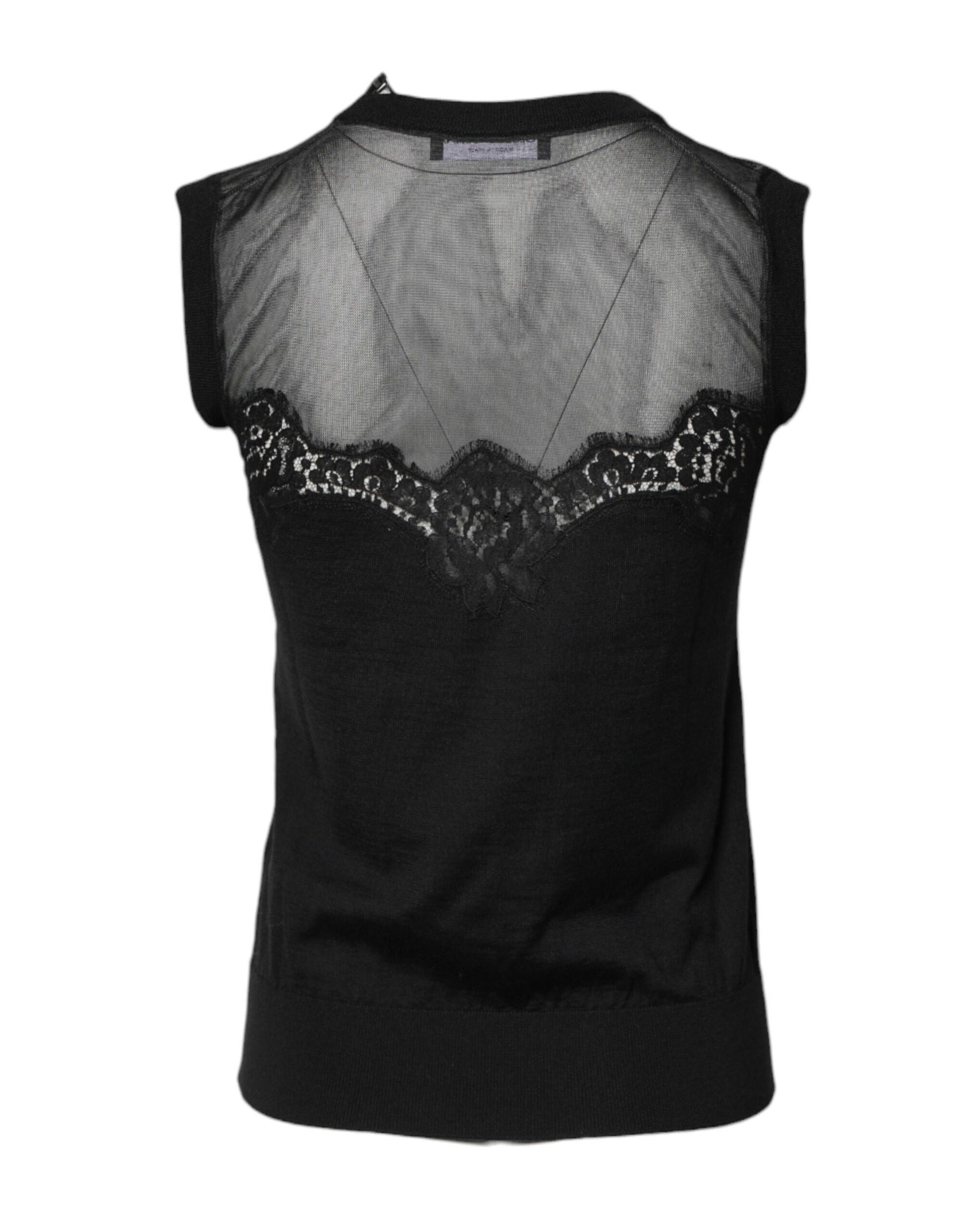 Dolce & Gabbana Black Lace Sheer Crew Neck Sleeveless Top