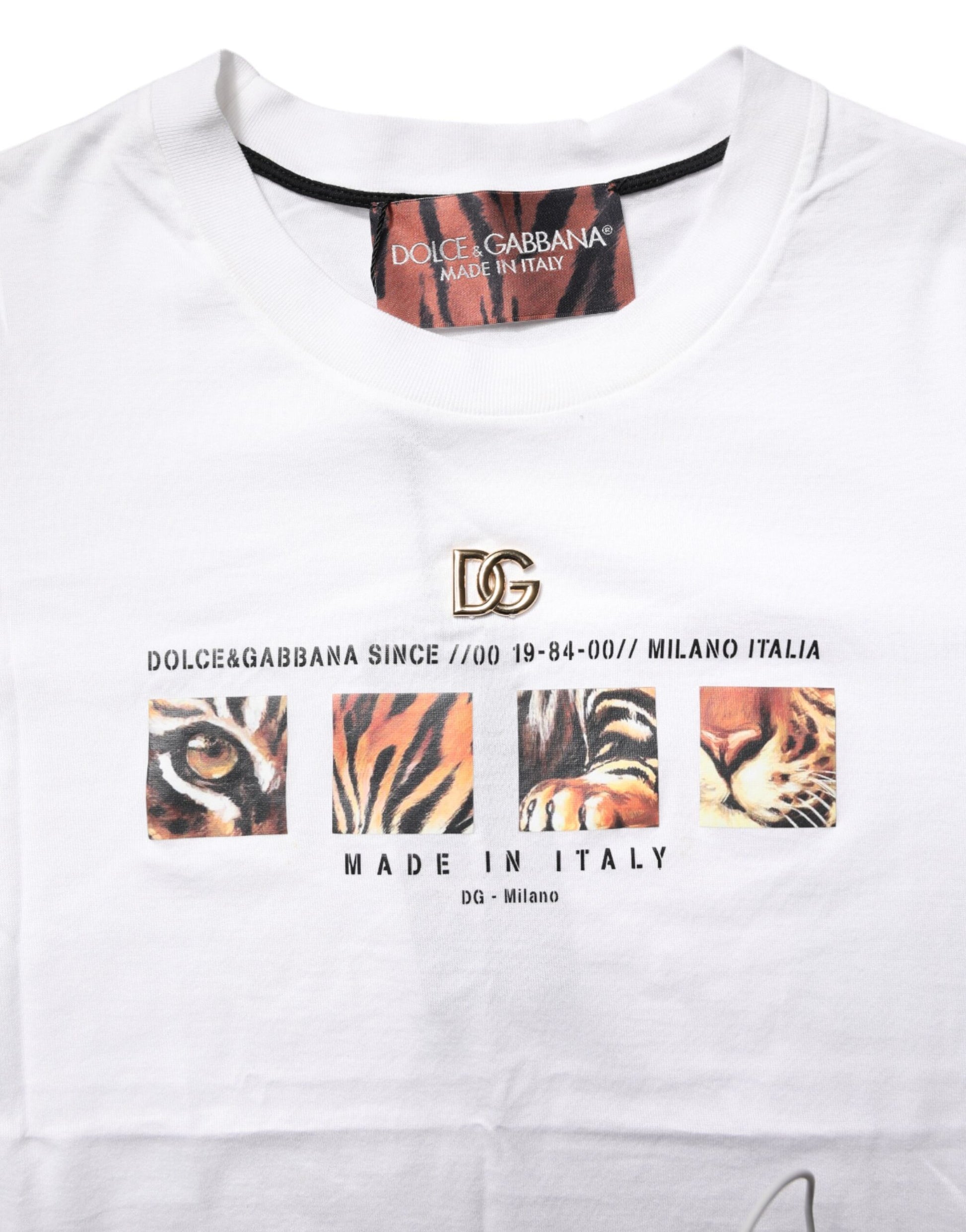 Dolce & Gabbana White Cotton Graphic Print Crew Neck T-shirt