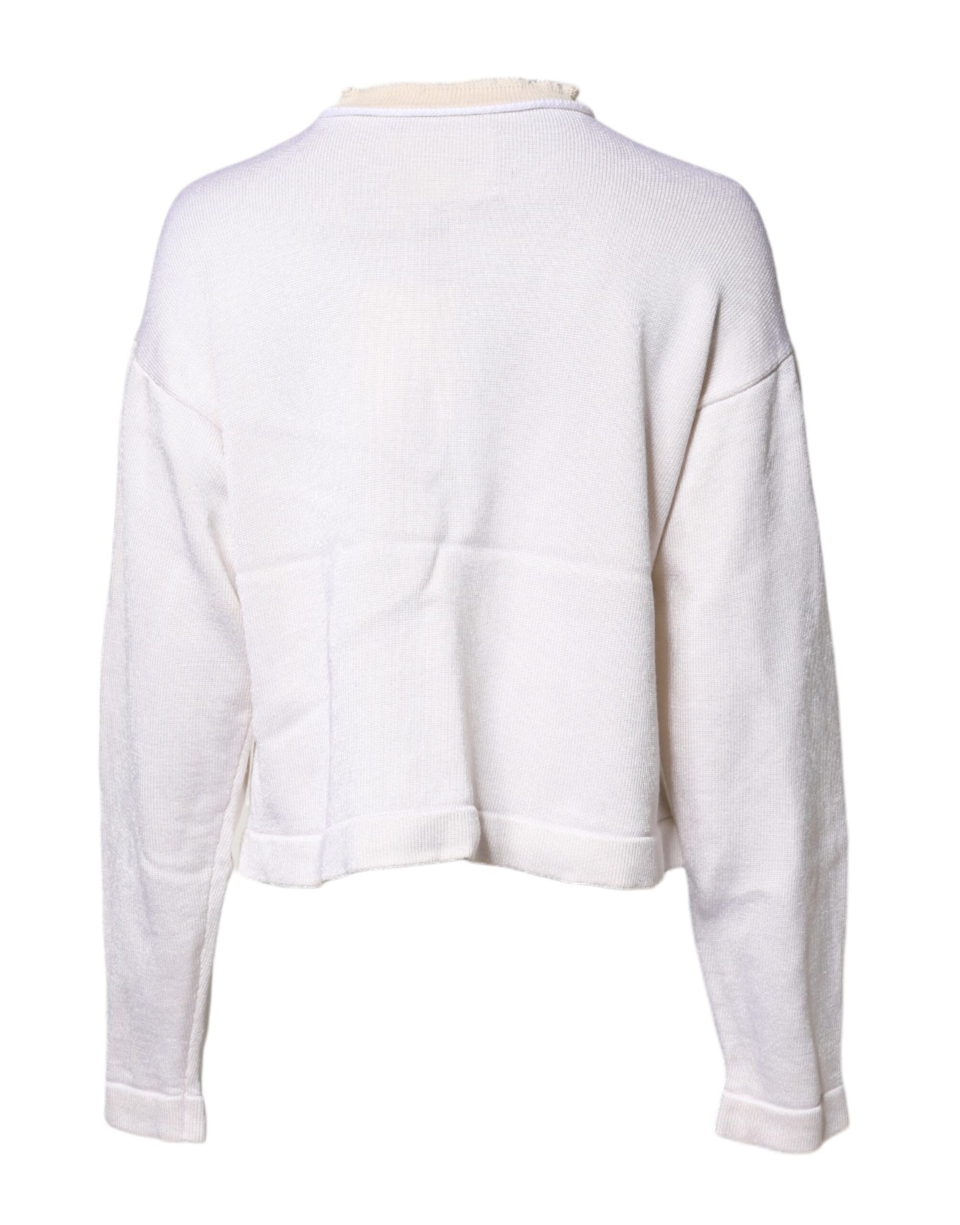 Jil Sander White Viscose Crew Neck Long Sleeves Pullover Sweater