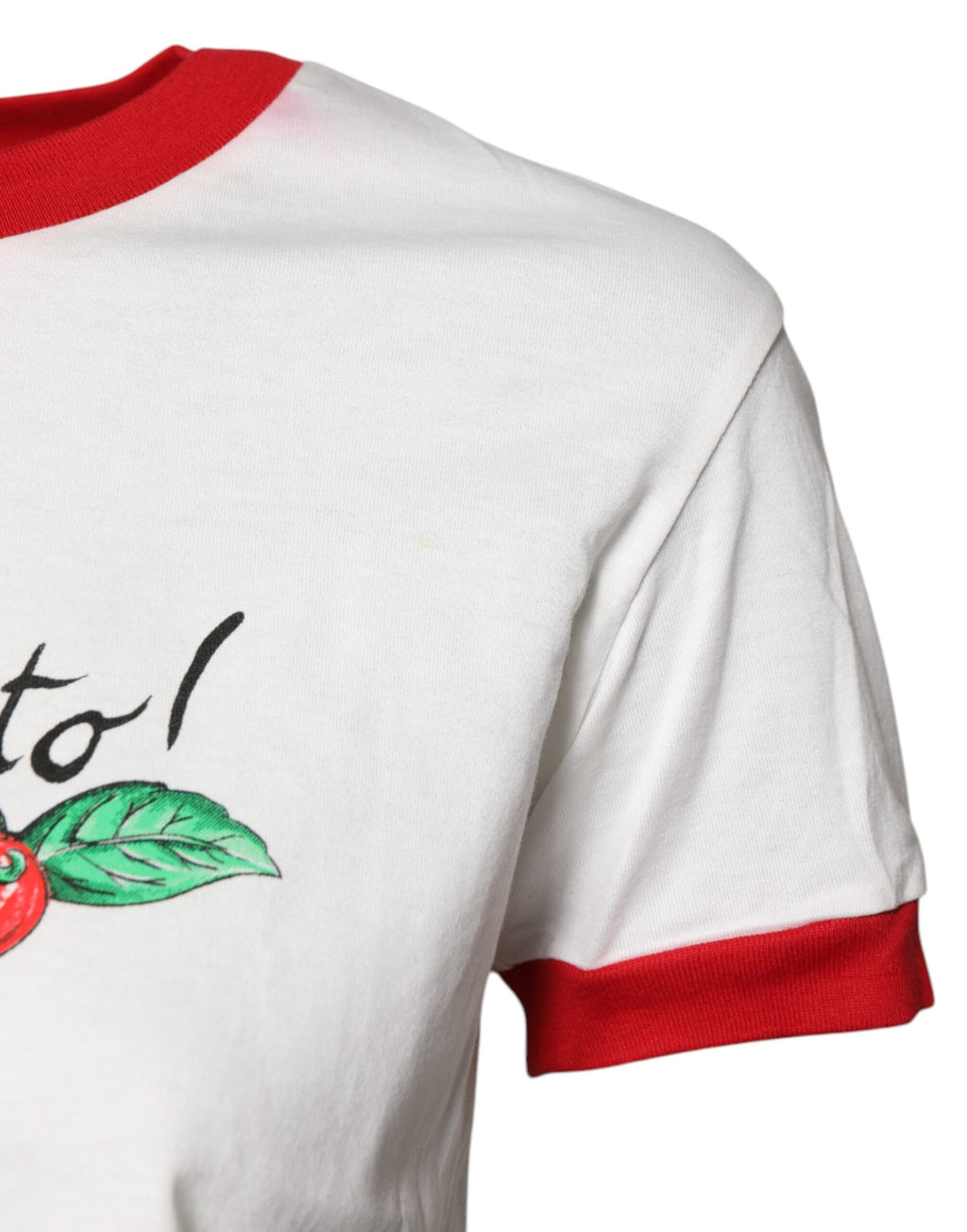 Weißes, bedrucktes Crop-Top mit Rundhalsausschnitt