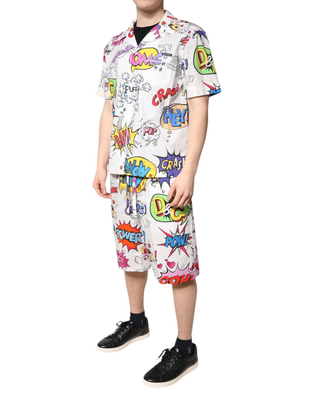 Weißes Pyjama-Set aus Baumwolle mit Cartoon-Print für Herren