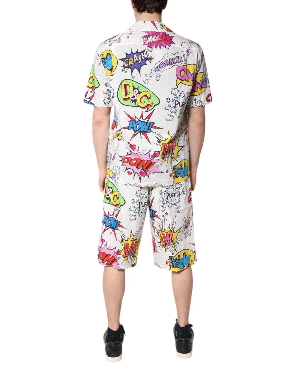 Weißes Pyjama-Set aus Baumwolle mit Cartoon-Print für Herren